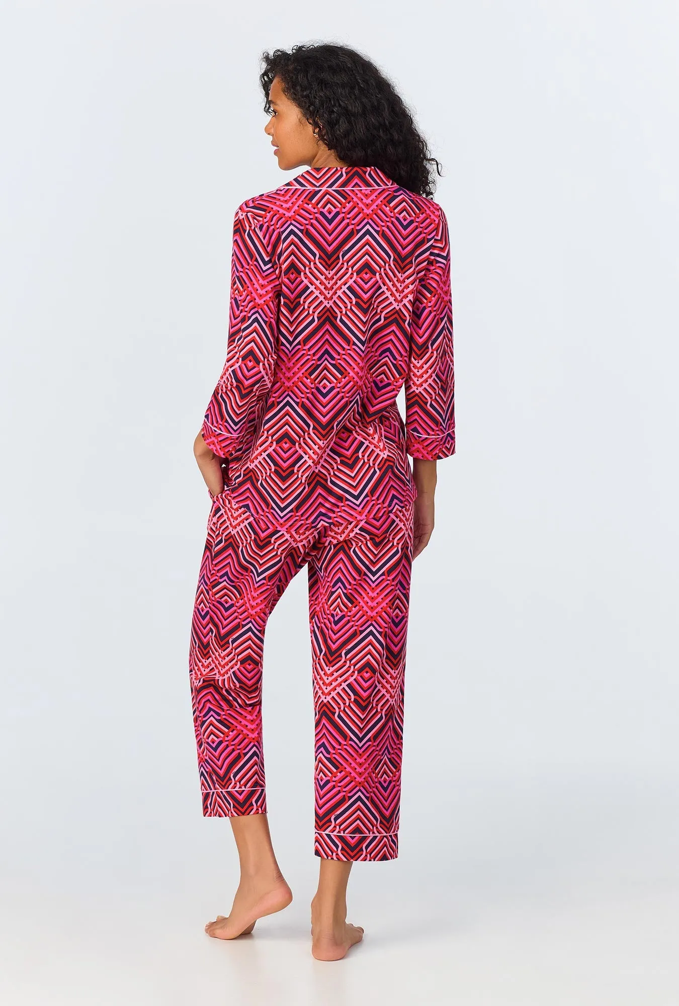 BedHead x Trina Turk Geo Trellis 3/4 Sleeve Classic Stretch Jersey Cropped PJ Set sold by BedHead product image thumbnail 3