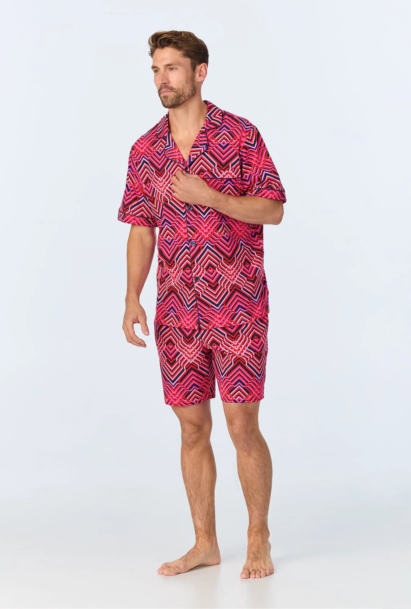 BedHead x Mr. Turk Geo Trellis Men's Short Sleeve Notch Stretch Jersey Short PJ Set sold by BedHead product image thumbnail 2