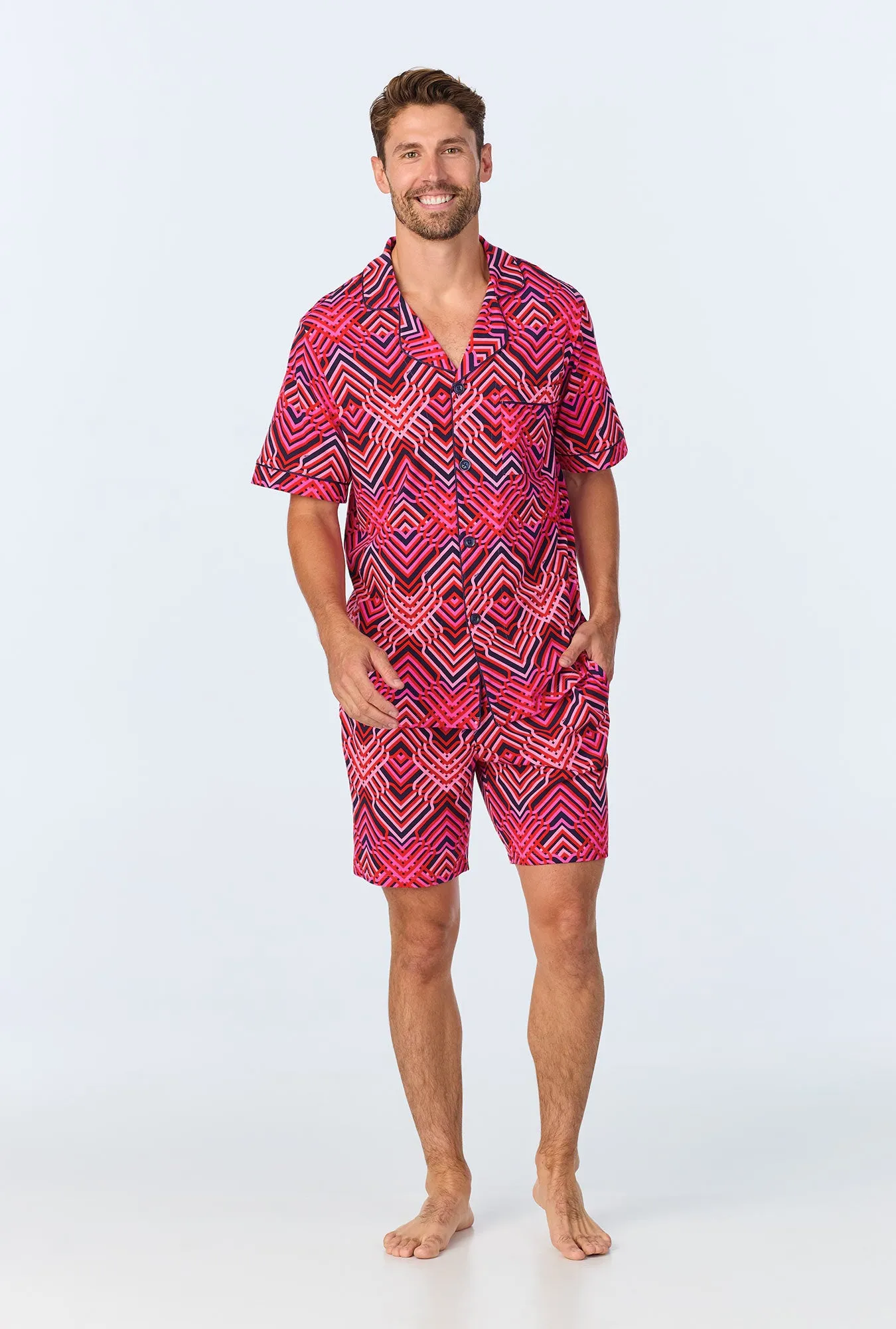 BedHead x Mr. Turk Geo Trellis Men's Short Sleeve Notch Stretch Jersey Short PJ Set sold by BedHead