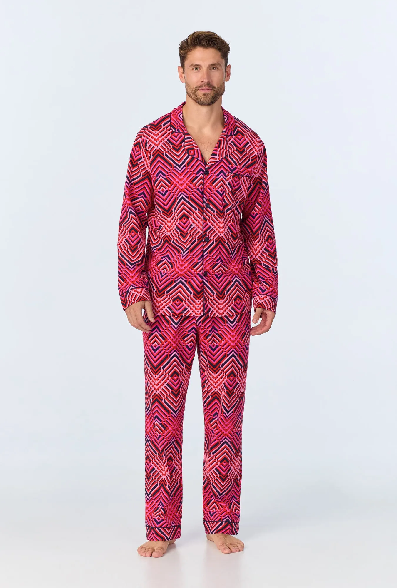 BedHead x Mr. Turk Geo Trellis Men's Long Sleeve Classic Stretch Jersey PJ Set sold by BedHead
