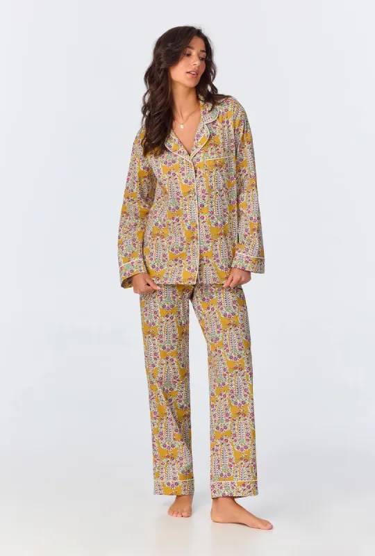 Budding Blooms Long Sleeve Classic Woven Cotton Poplin Long PJ Set sold by BedHead