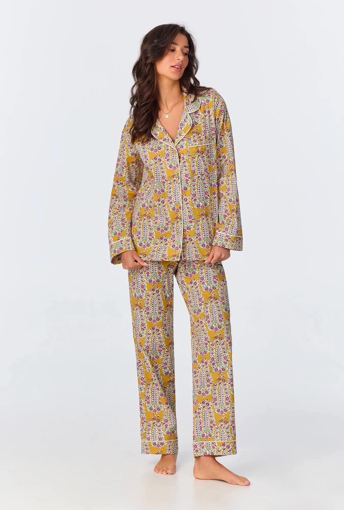 Budding Blooms Long Sleeve Classic Woven Cotton Poplin Long PJ Set sold by BedHead