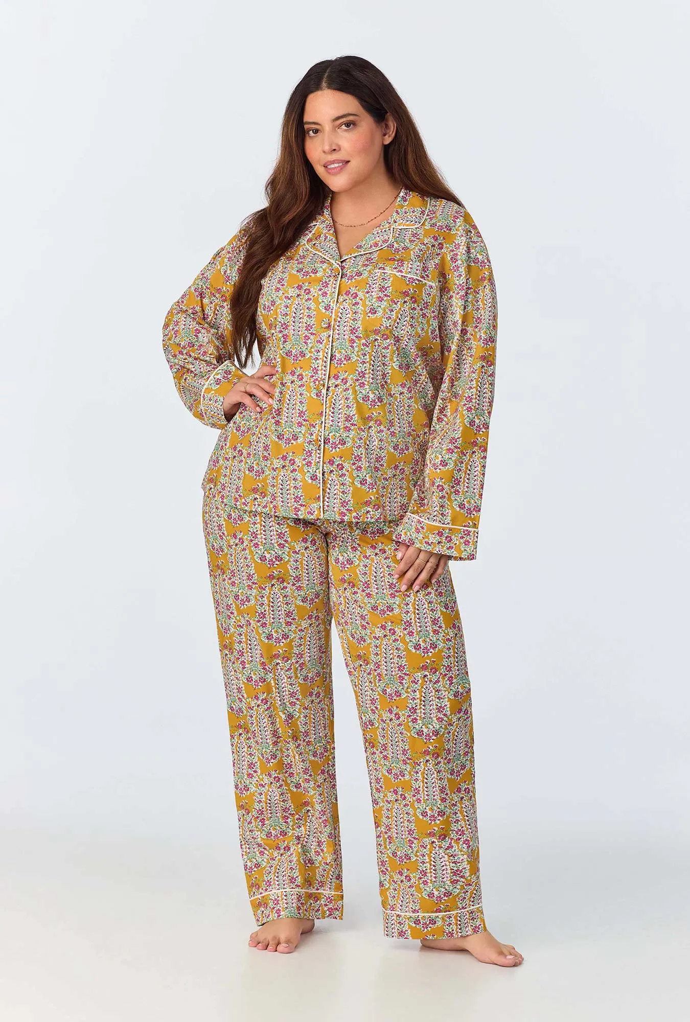 Budding Blooms Long Sleeve Classic Woven Cotton Poplin Long PJ Set sold by BedHead product image thumbnail 5