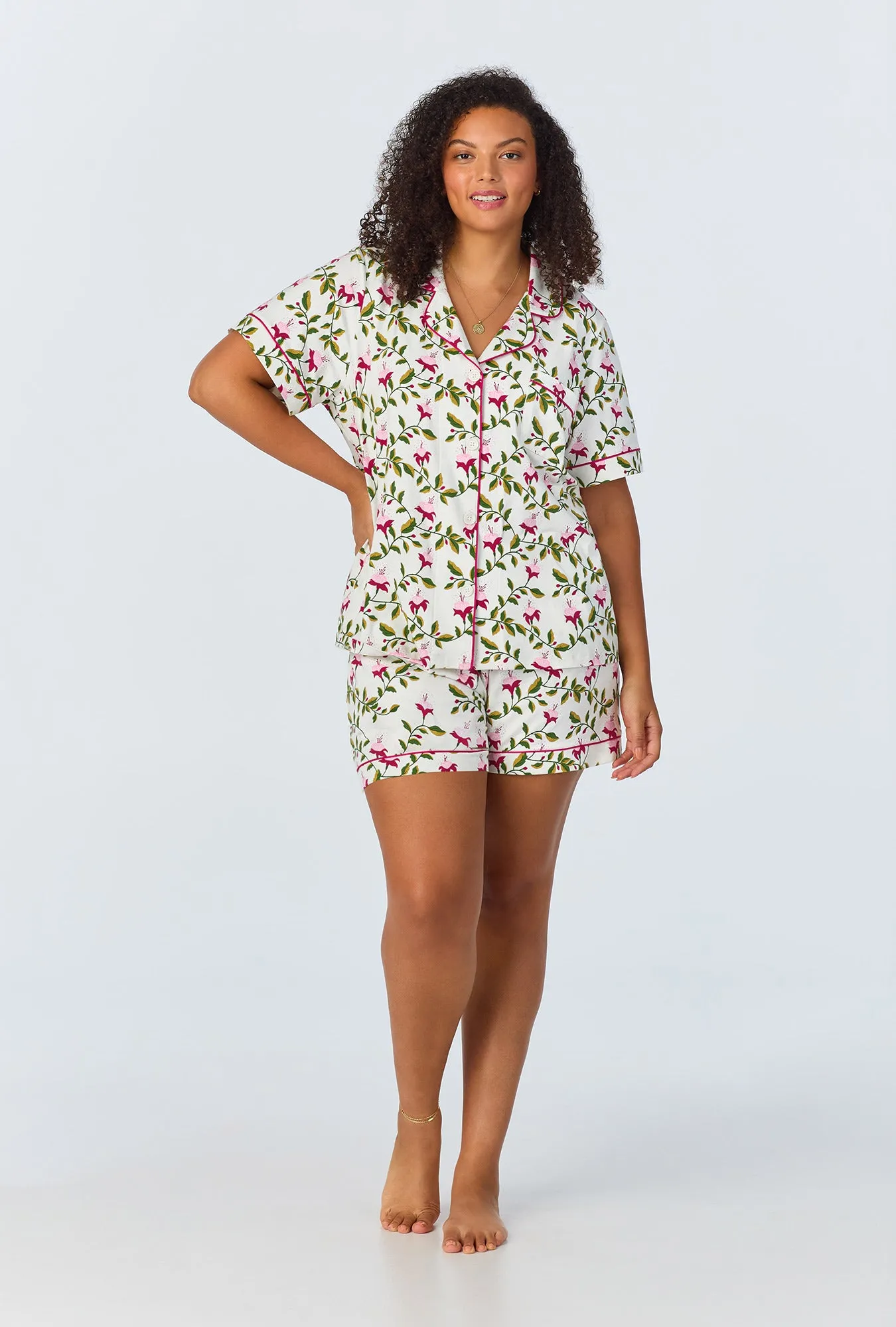 Dancing Fuchsias Short Sleeve Classic Shorty Stretch Jersey PJ Set sold by BedHead product image thumbnail 4