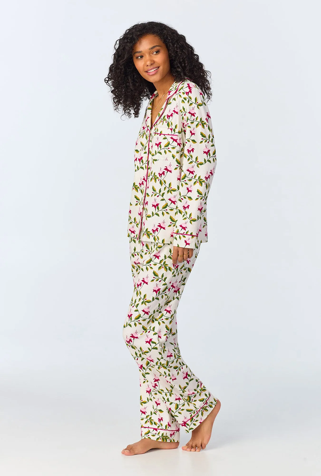 Dancing Fuchsias Long Sleeve Classic Stretch Jersey Long PJ Set sold by BedHead product image thumbnail 2