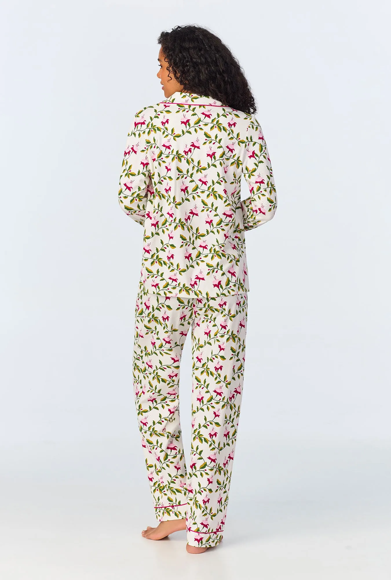 Dancing Fuchsias Long Sleeve Classic Stretch Jersey Long PJ Set sold by BedHead product image thumbnail 3