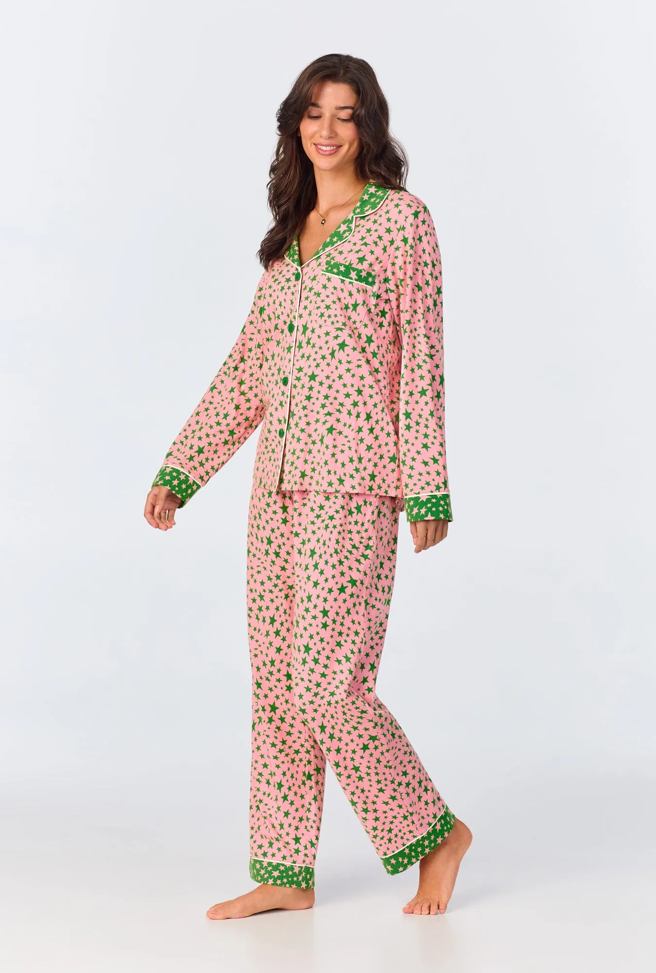 Pink Starlight Long Sleeve Classic Stretch Jersey Long PJ Set sold by BedHead product image thumbnail 2