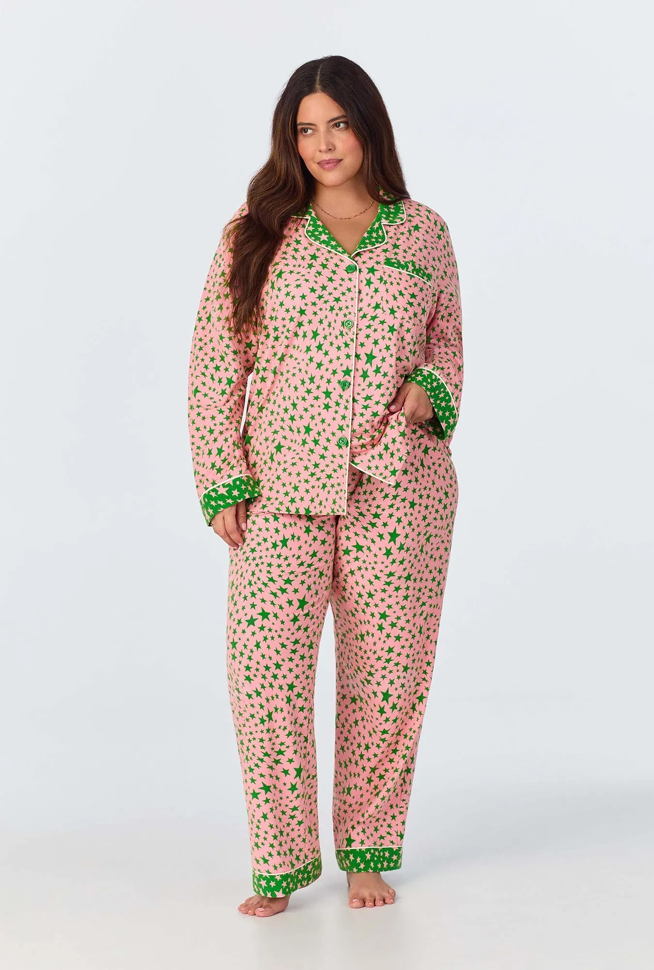 Pink Starlight Long Sleeve Classic Stretch Jersey Long PJ Set sold by BedHead product image thumbnail 4