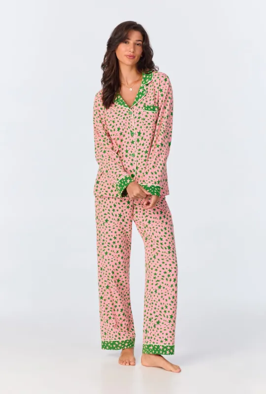 Pink Starlight Long Sleeve Classic Stretch Jersey Long PJ Set sold by BedHead