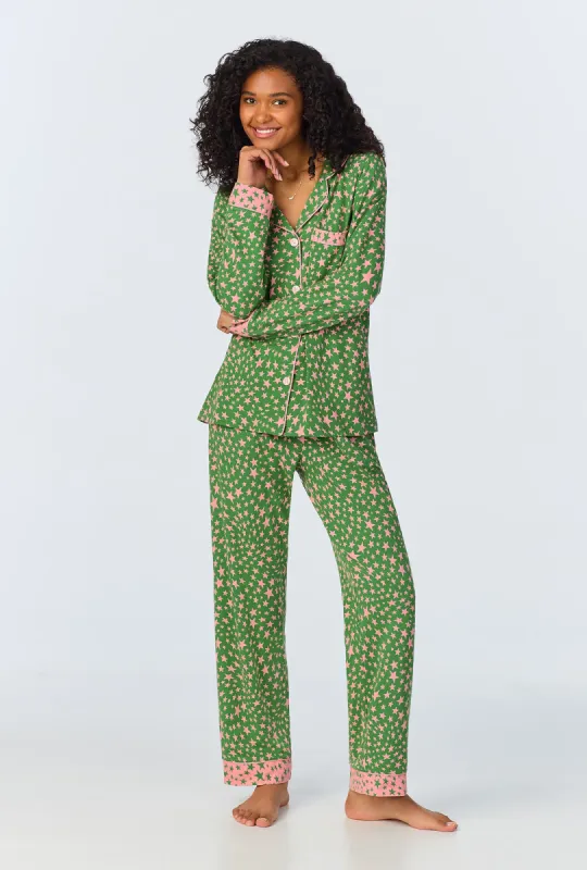 Green Starlight Long Sleeve Classic Stretch Jersey Long PJ Set sold by BedHead