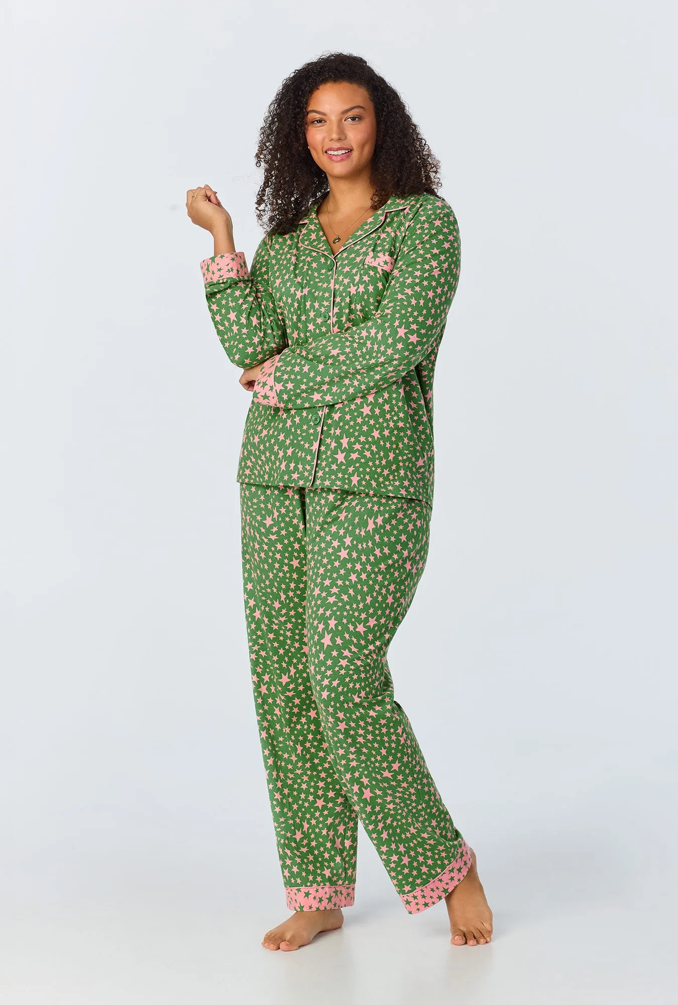 Green Starlight Long Sleeve Classic Stretch Jersey Long PJ Set sold by BedHead product image thumbnail 5