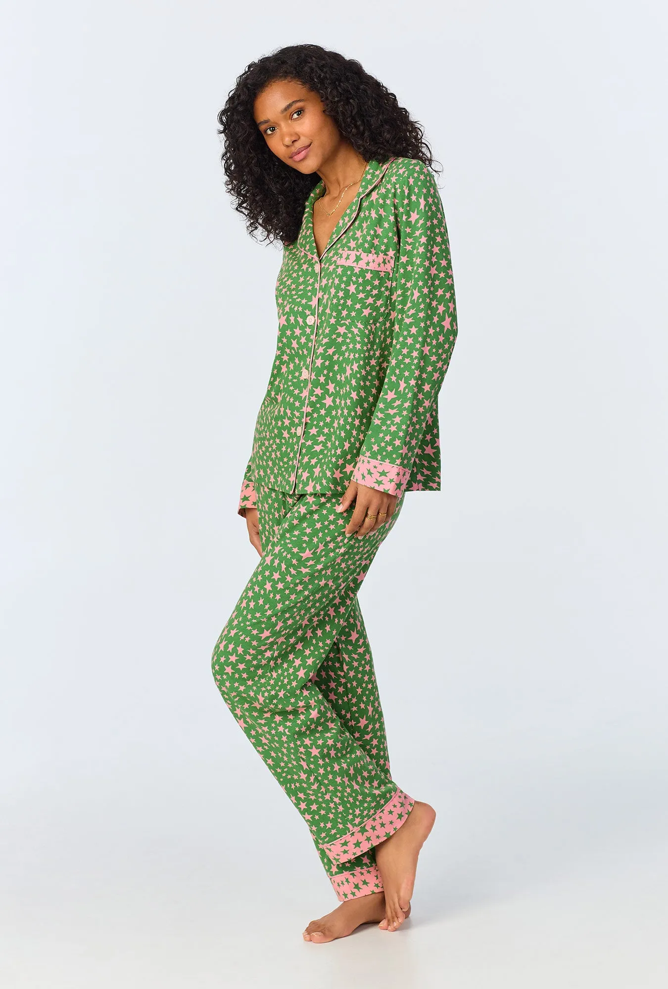 Green Starlight Long Sleeve Classic Stretch Jersey Long PJ Set sold by BedHead product image thumbnail 2