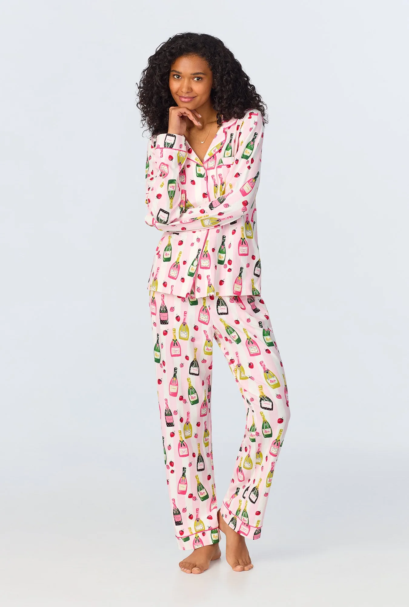 Champagne Toast Long Sleeve Classic Stretch Jersey Long PJ Set sold by BedHead