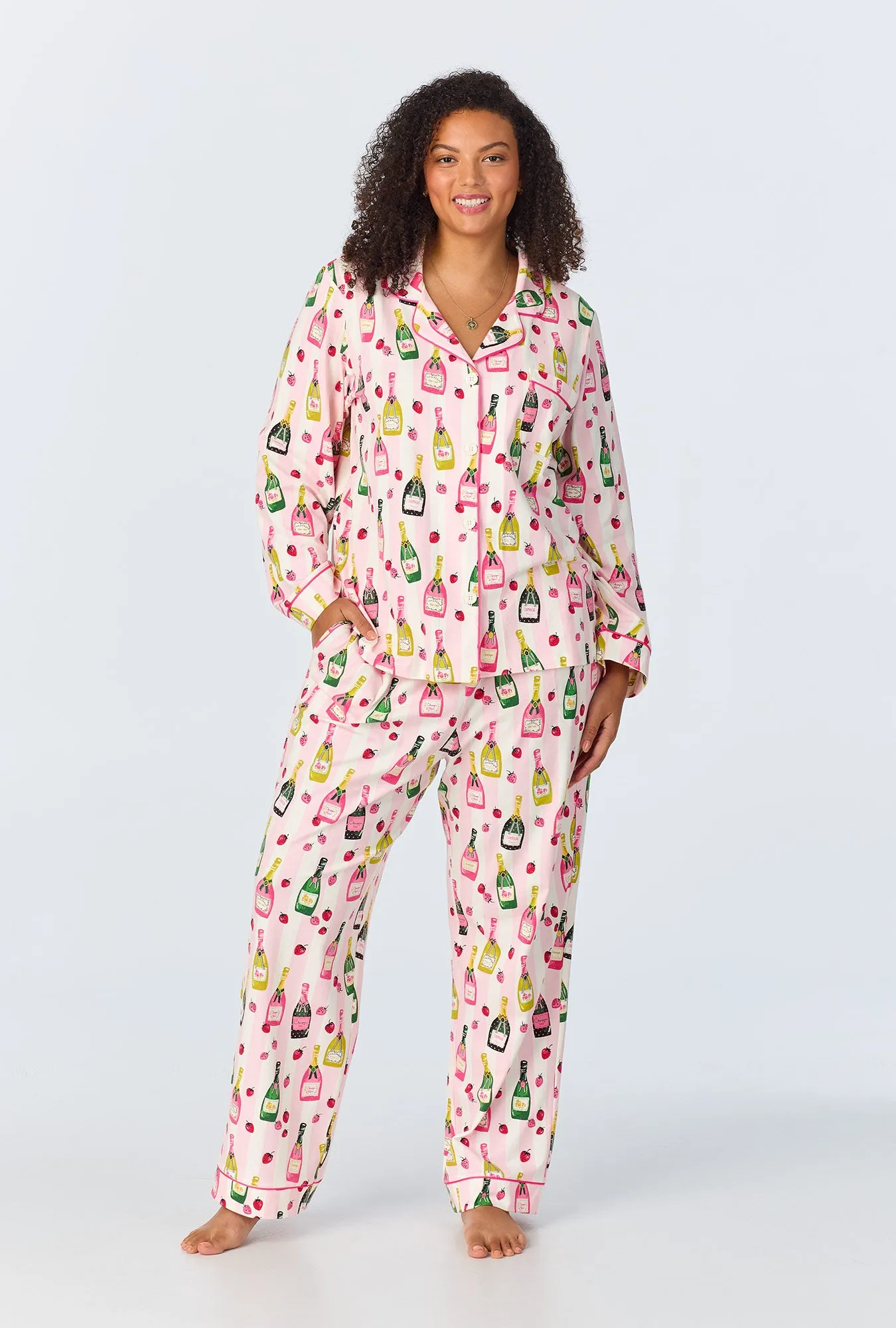 Champagne Toast Long Sleeve Classic Stretch Jersey Long PJ Set sold by BedHead product image thumbnail 5