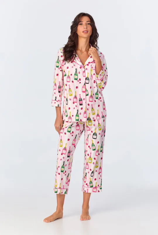 Champagne Toast 3/4 Sleeve Classic Stretch Jersey Cropped PJ Set sold by BedHead