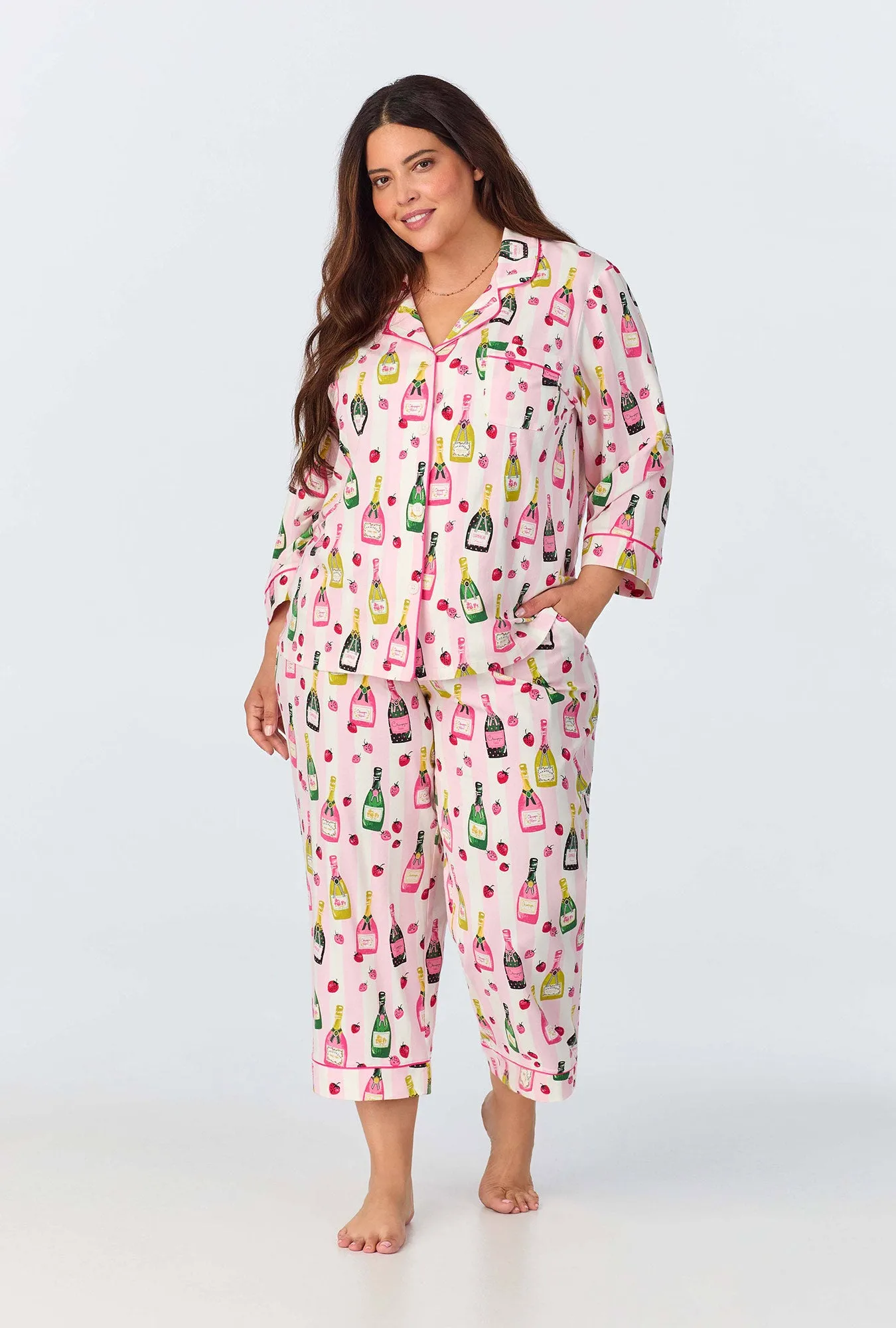 Champagne Toast 3/4 Sleeve Classic Stretch Jersey Cropped PJ Set sold by BedHead product image thumbnail 4