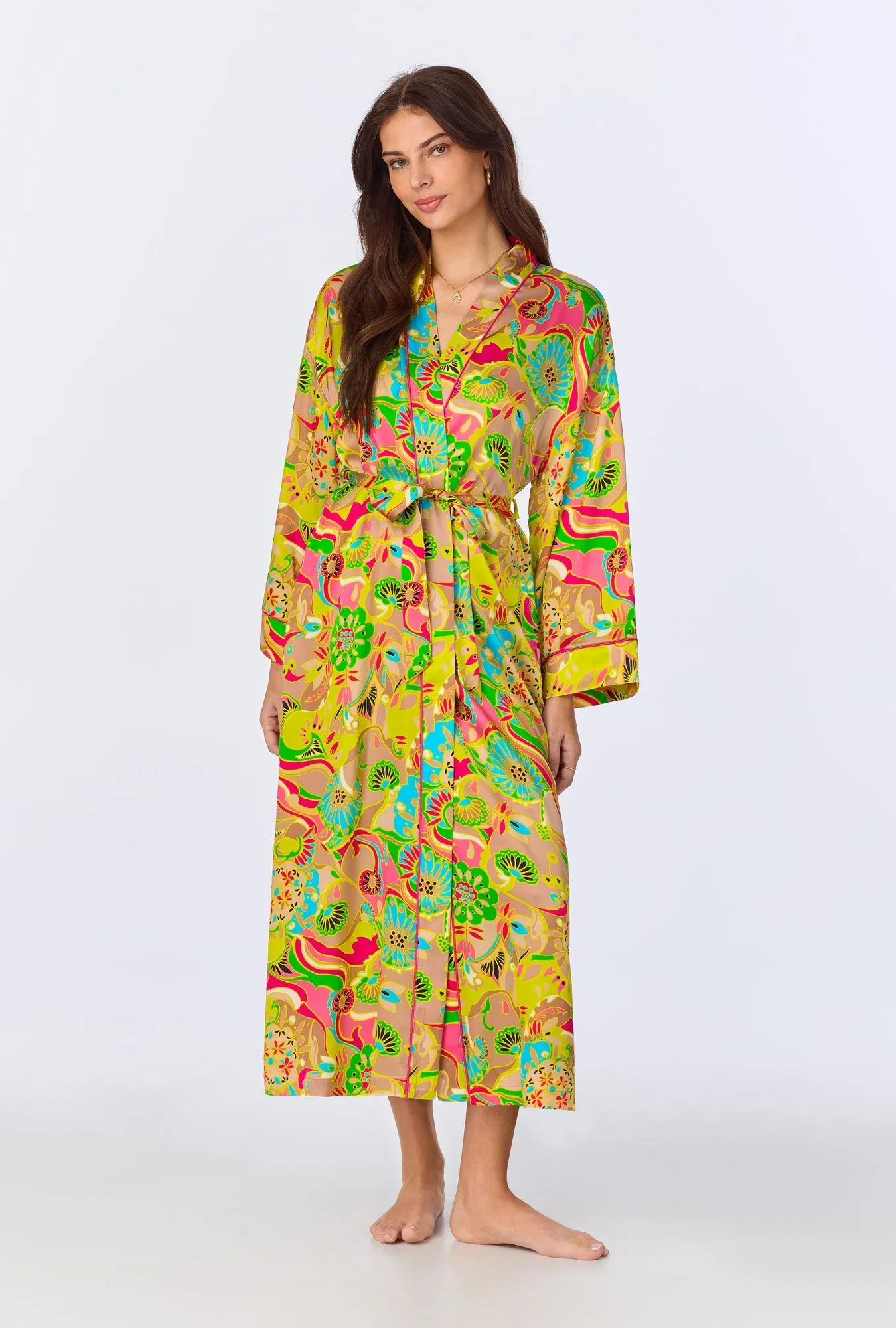 BedHead x Trina Turk Heritage Woven Washable Silk Satin Robe sold by BedHead