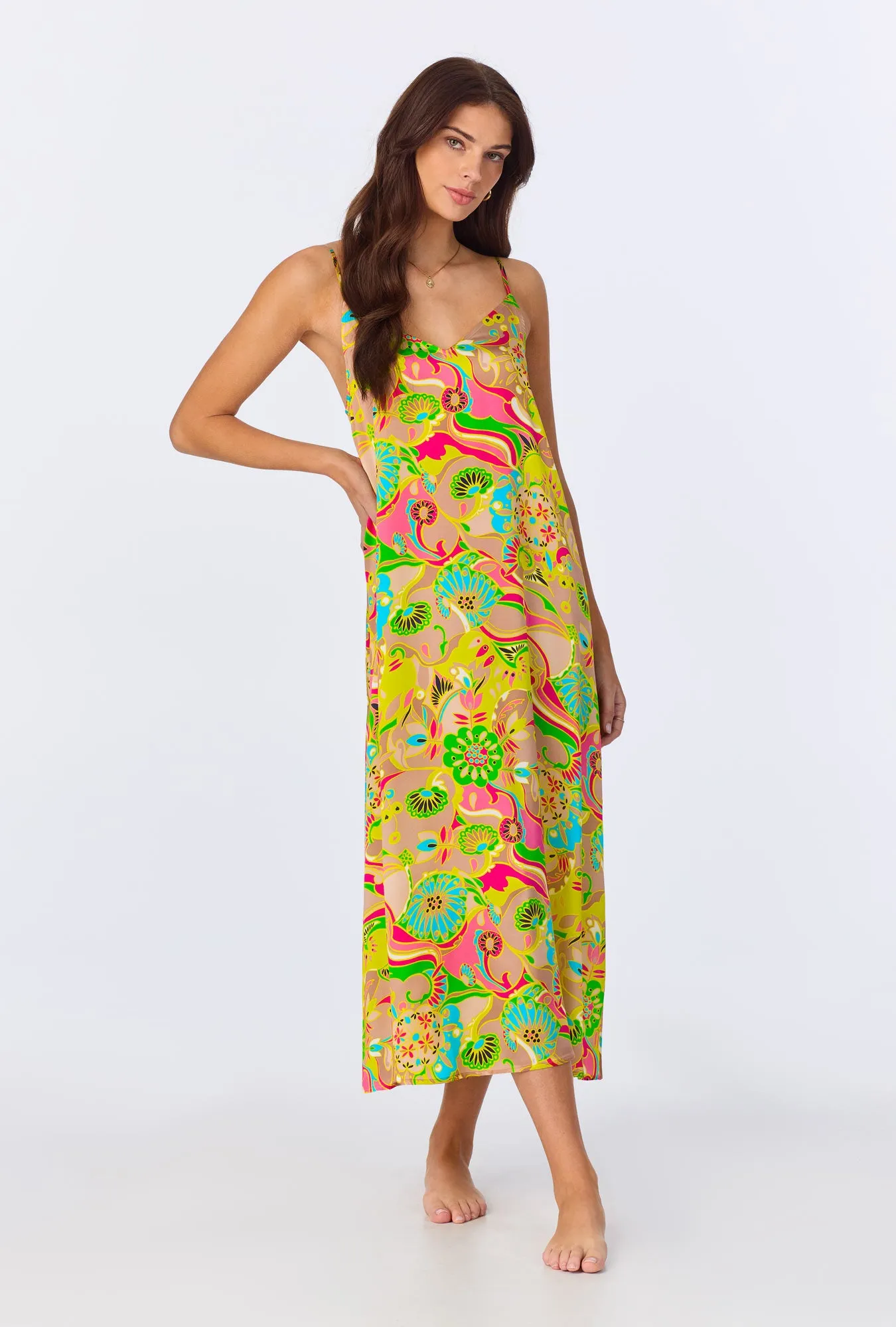 BedHead x Trina Turk Heritage Woven Washable Silk Satin Chemise sold by BedHead