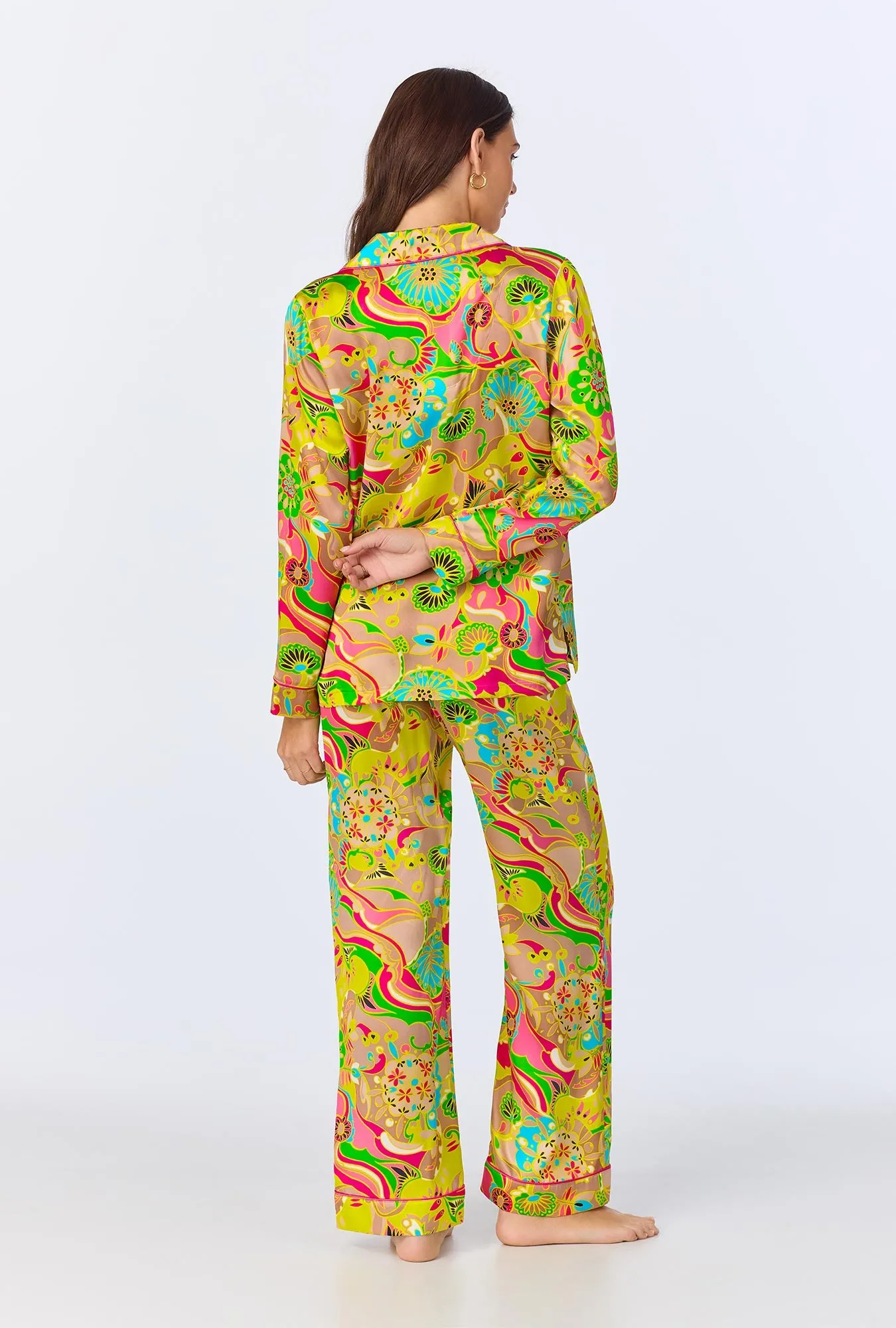 BedHead x Trina Turk Heritage Long Sleeve Classic Woven Washable Silk Satin PJ Set sold by BedHead product image thumbnail 3