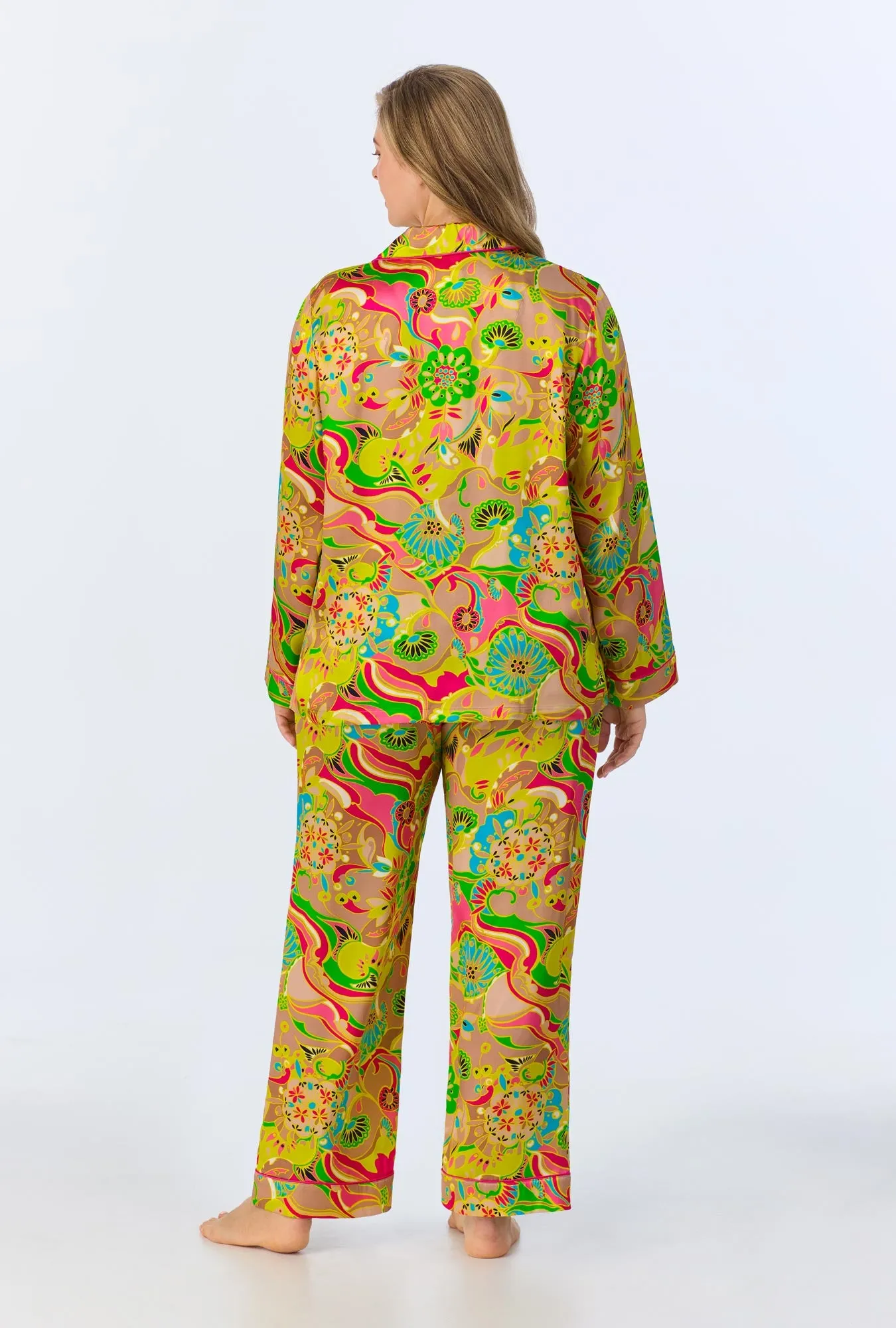 BedHead x Trina Turk Heritage Long Sleeve Classic Woven Washable Silk Satin PJ Set sold by BedHead product image thumbnail 5