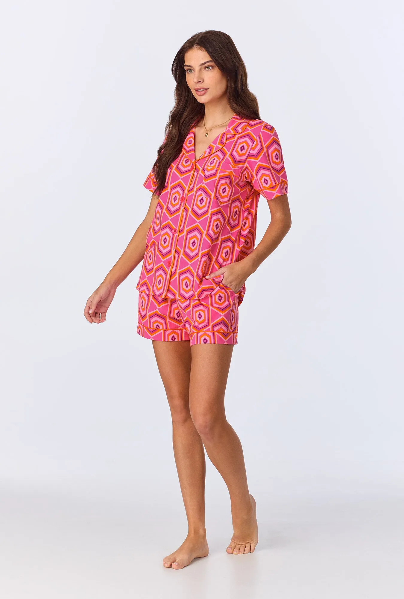 BedHead x Trina Turk Multi Hexagon Sleeve Classic Shorty Stretch Jersey PJ Set sold by BedHead product image thumbnail 2
