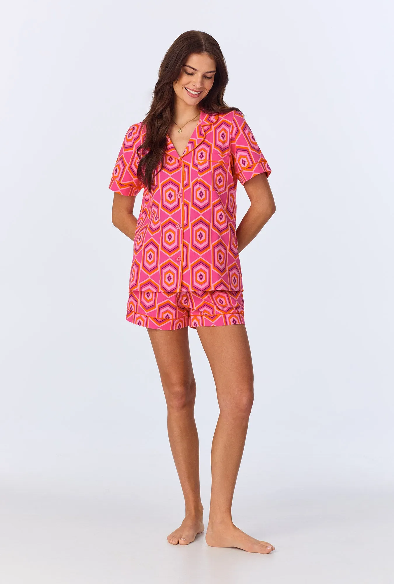 BedHead x Trina Turk Multi Hexagon Sleeve Classic Shorty Stretch Jersey PJ Set sold by BedHead