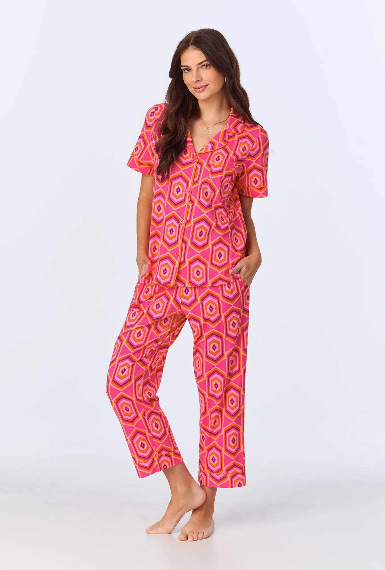 BedHead x Trina Turk Multi Hexagon Short Sleeve Classic Stretch Jersey Cropped PJ Set sold by BedHead product image thumbnail 3