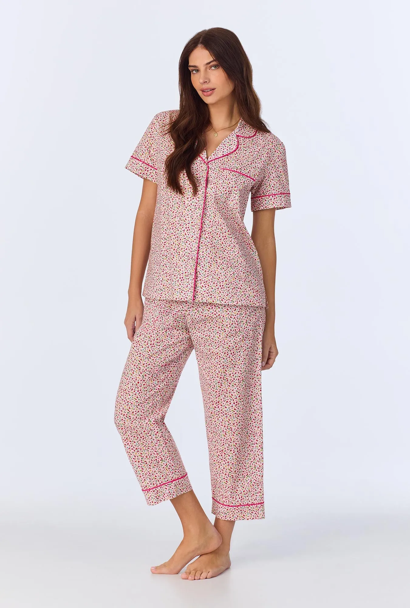 Willow Ditsy Short Sleeve Classic Woven Cotton Poplin Cropped PJ Set sold by BedHead product image thumbnail 3