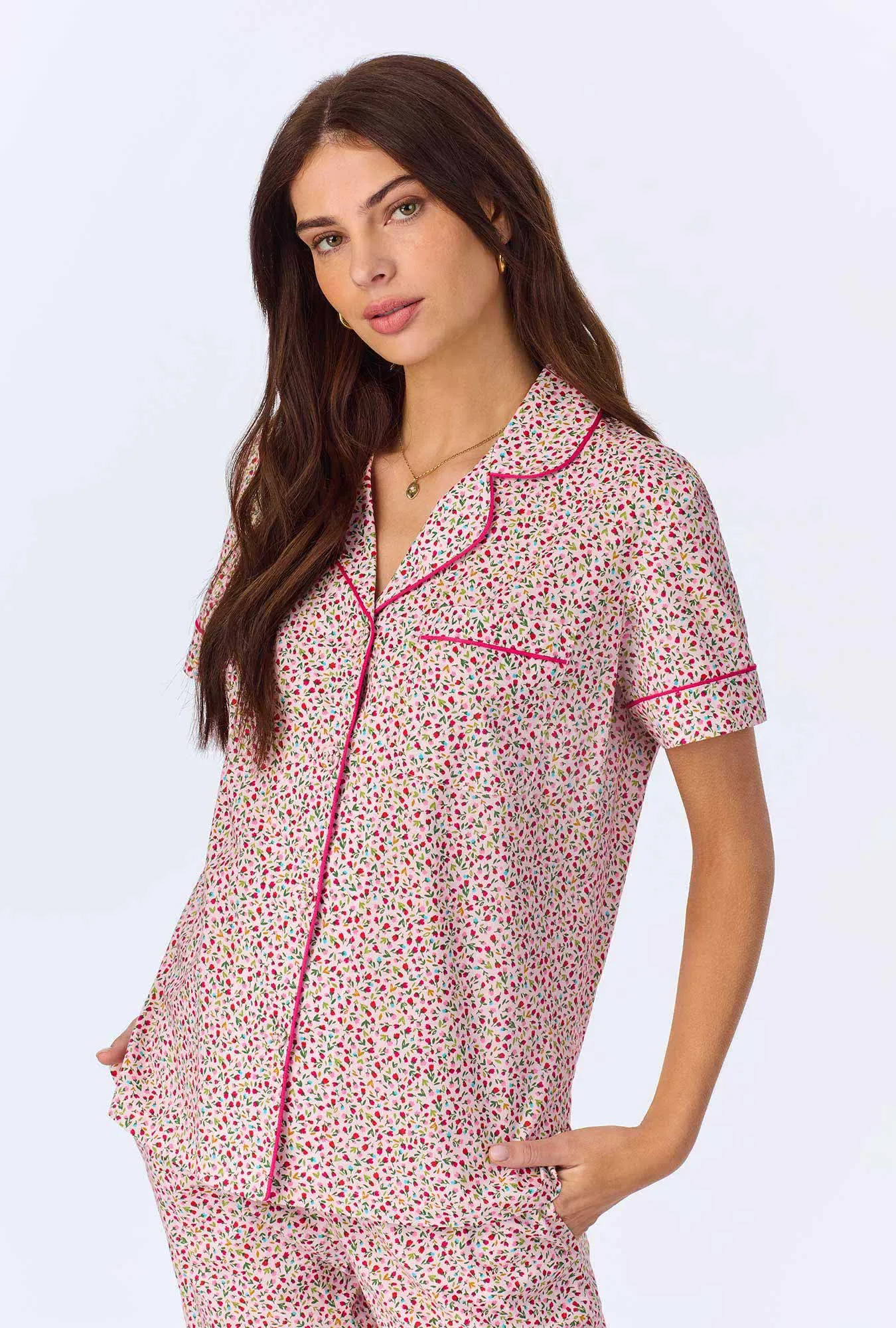 Willow Ditsy Short Sleeve Classic Woven Cotton Poplin Cropped PJ Set sold by BedHead product image thumbnail 2