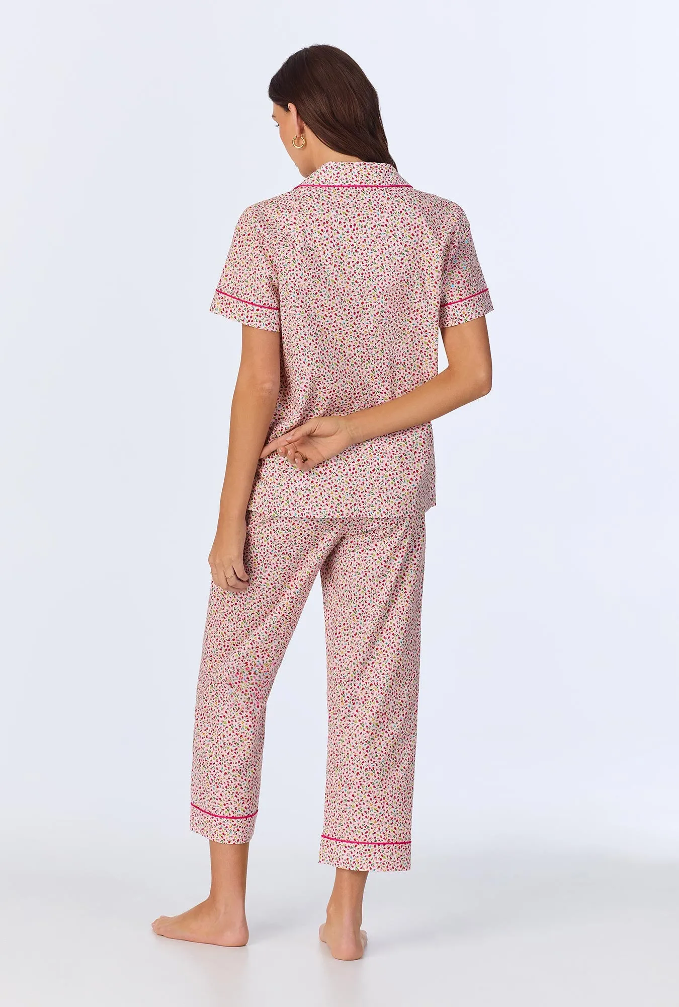 Willow Ditsy Short Sleeve Classic Woven Cotton Poplin Cropped PJ Set sold by BedHead product image thumbnail 4