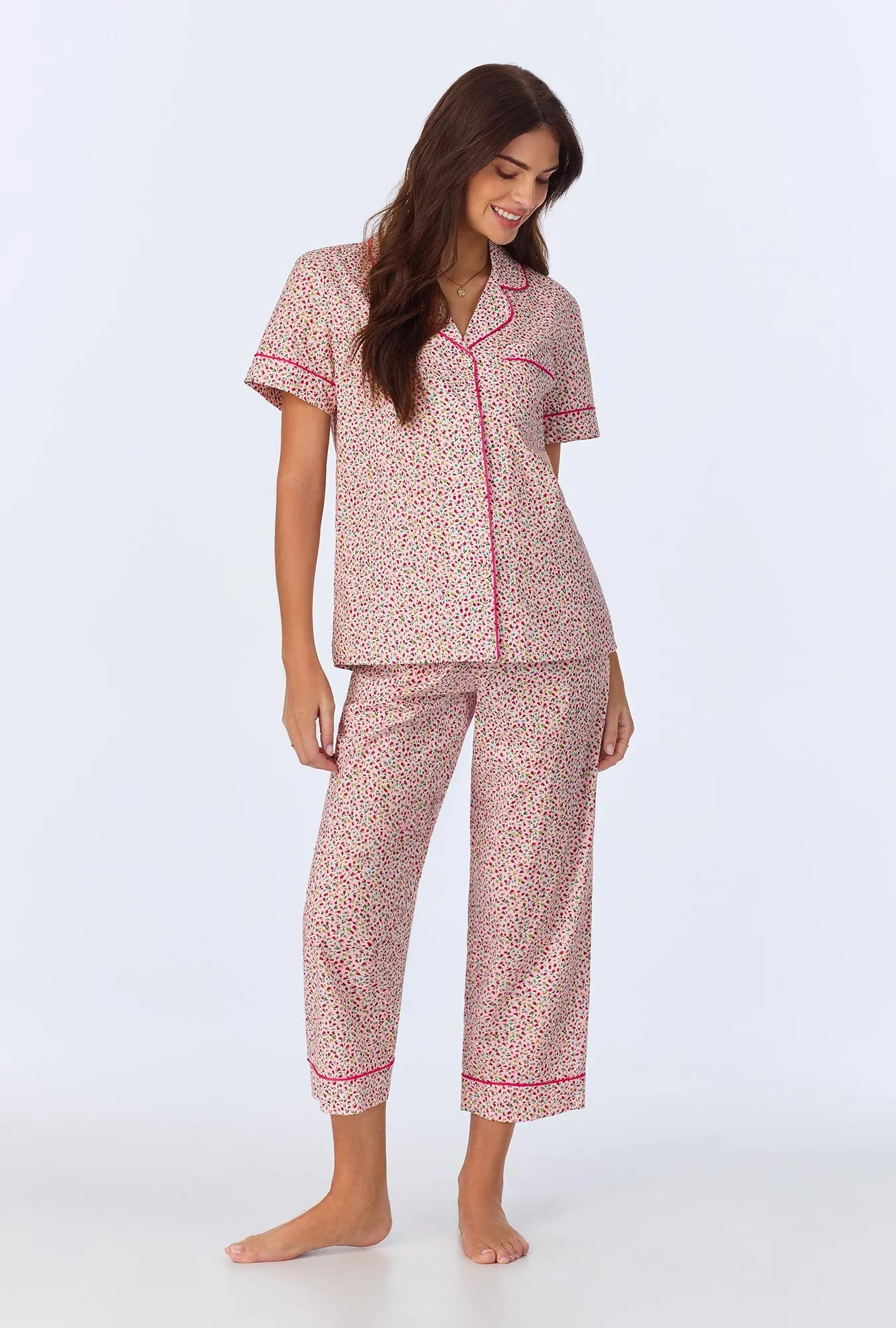 Willow Ditsy Short Sleeve Classic Woven Cotton Poplin Cropped PJ Set sold by BedHead