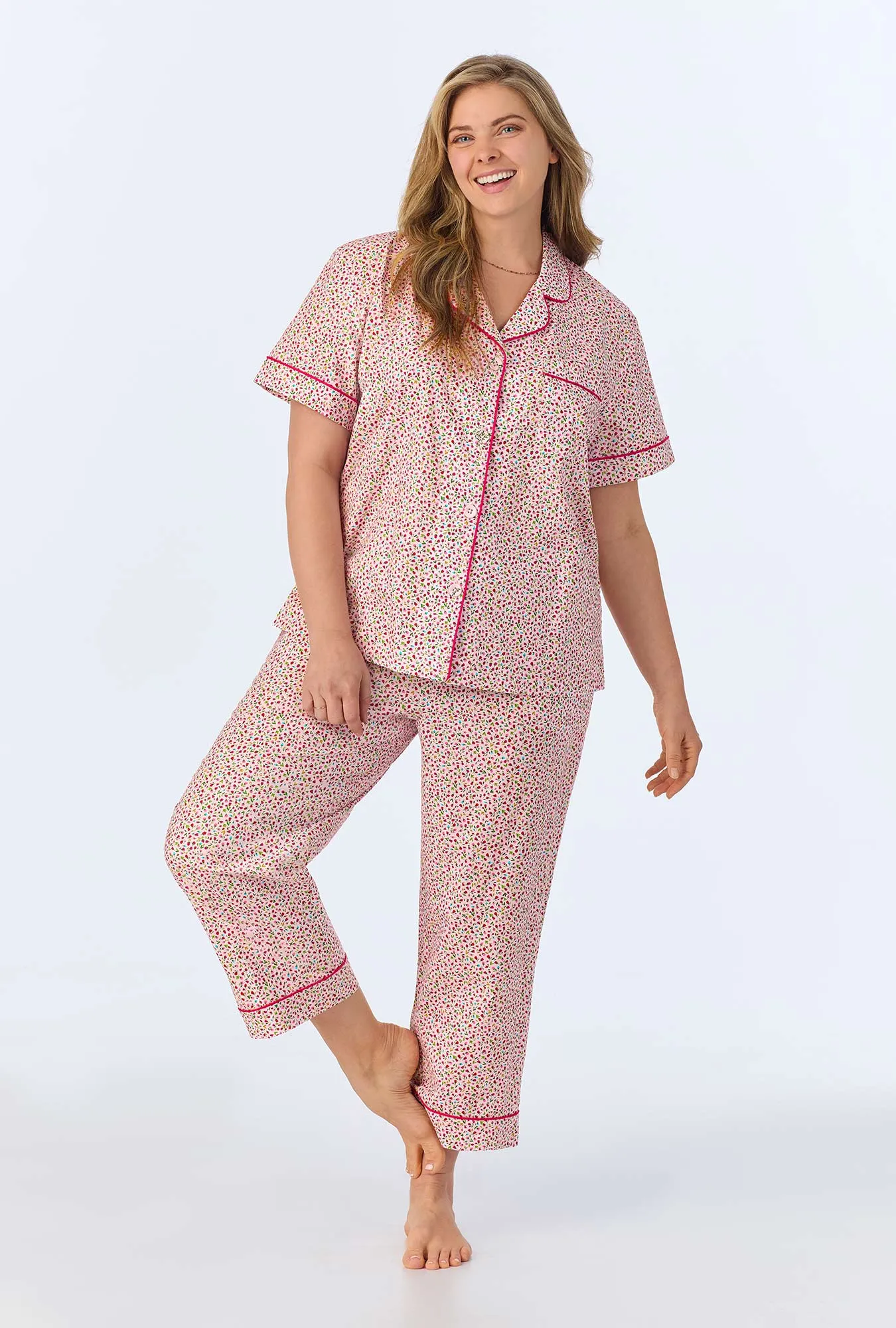 Willow Ditsy Short Sleeve Classic Woven Cotton Poplin Cropped PJ Set sold by BedHead product image thumbnail 5