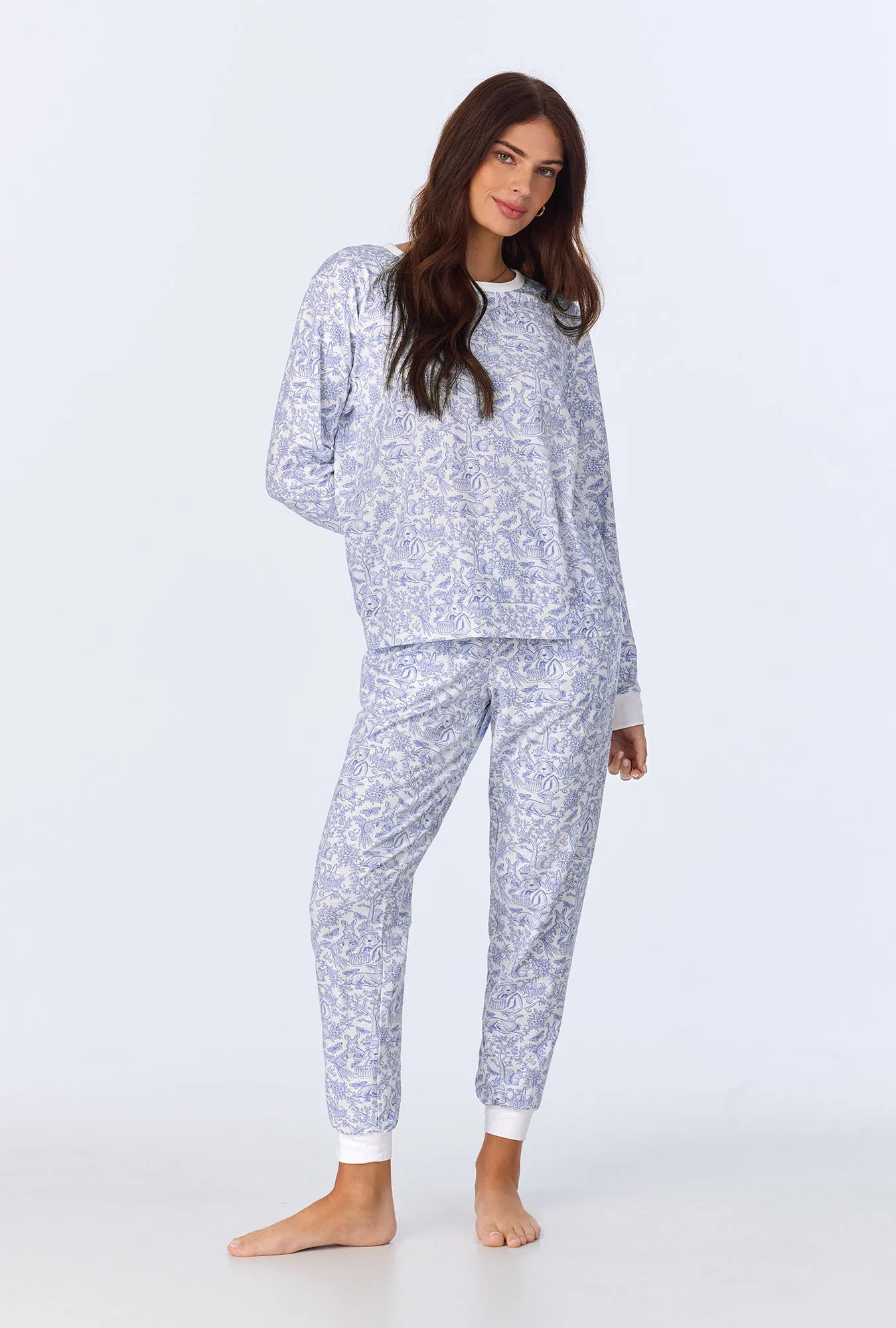 Fairytale Forest Long Sleeve Pullover Crew and Jogger Stretch Jersey PJ Set sold by BedHead product image thumbnail 2