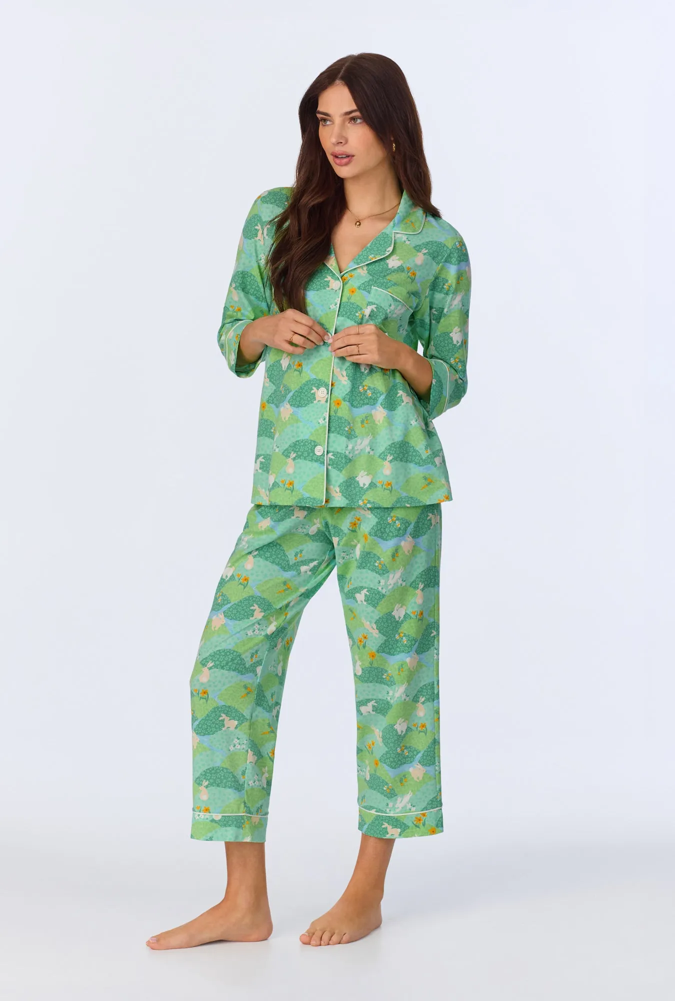 Hop To It 3/4 Sleeve Classic Stretch Jersey Cropped PJ Set sold by BedHead product image thumbnail 2