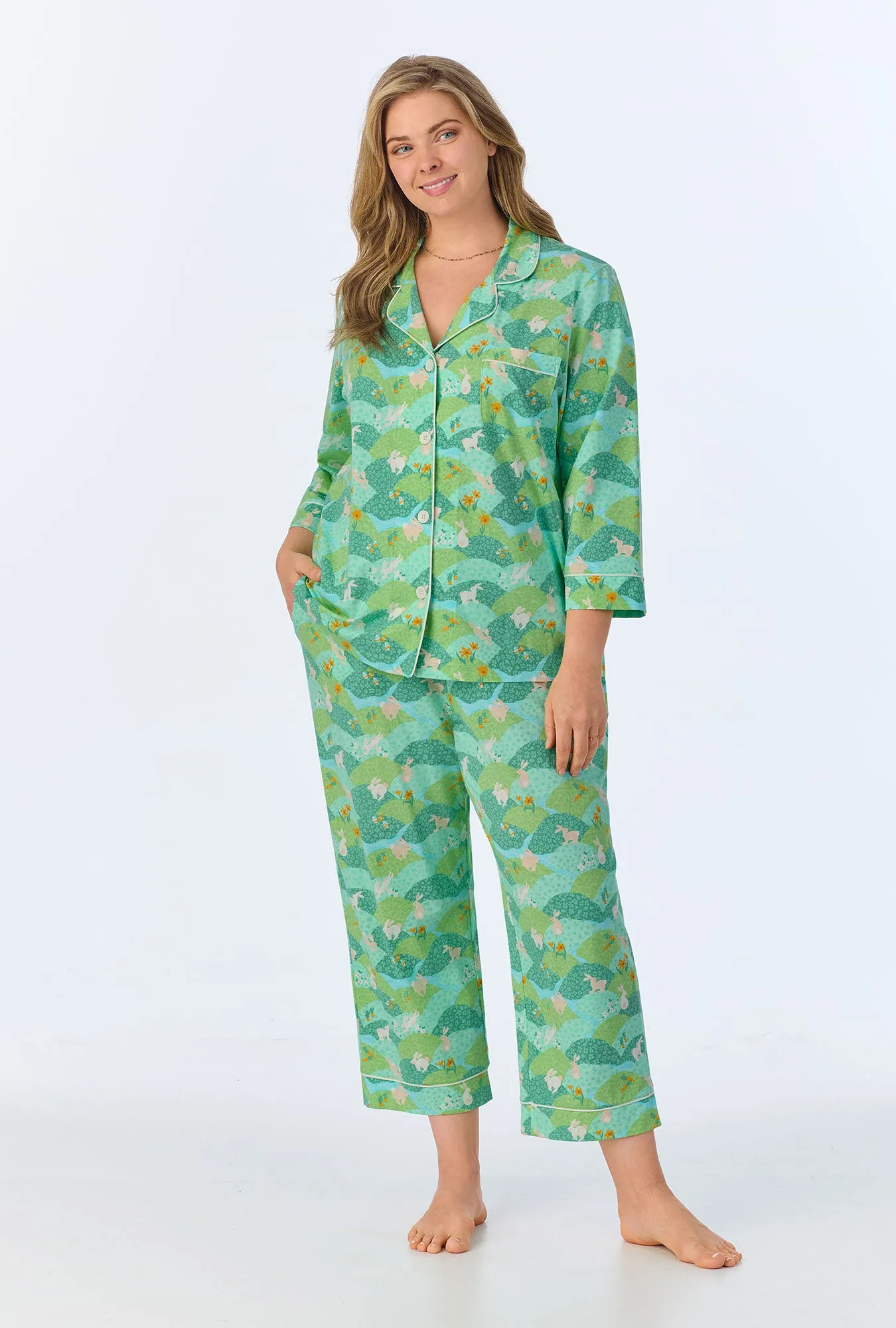 Hop To It 3/4 Sleeve Classic Stretch Jersey Cropped PJ Set sold by BedHead product image thumbnail 3