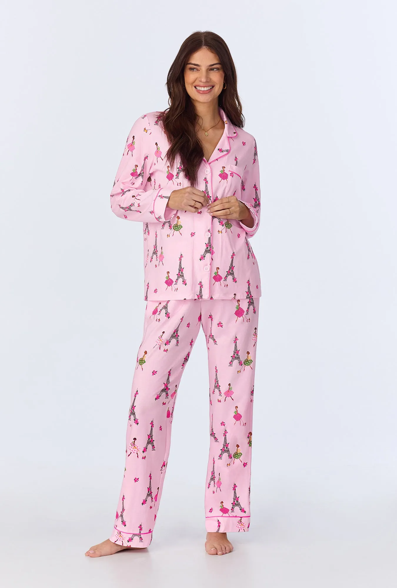Tres Chic Long Sleeve Classic Stretch Jersey PJ Set sold by BedHead