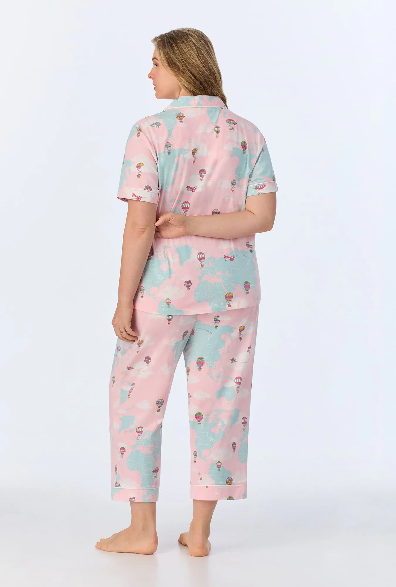 Around The World Short Sleeve Classic Stretch Jersey Cropped PJ Set sold by BedHead product image thumbnail 5