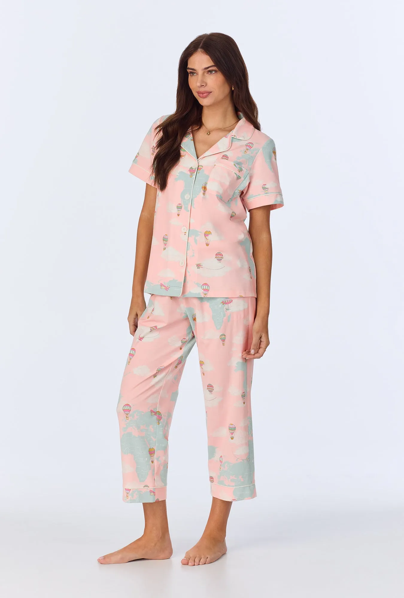 Around The World Short Sleeve Classic Stretch Jersey Cropped PJ Set sold by BedHead product image thumbnail 2