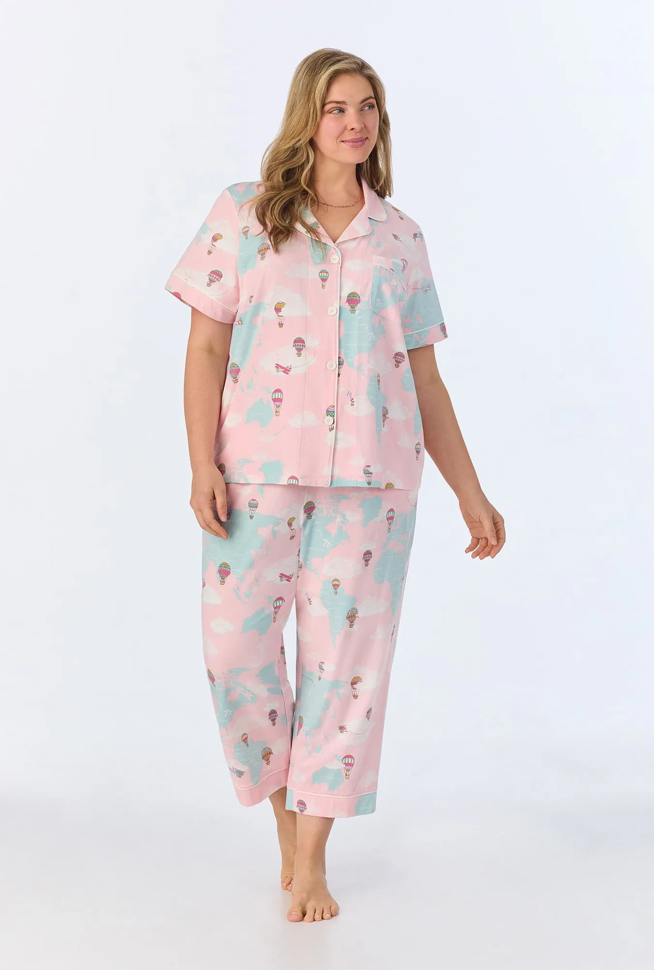 Around The World Short Sleeve Classic Stretch Jersey Cropped PJ Set sold by BedHead product image thumbnail 4