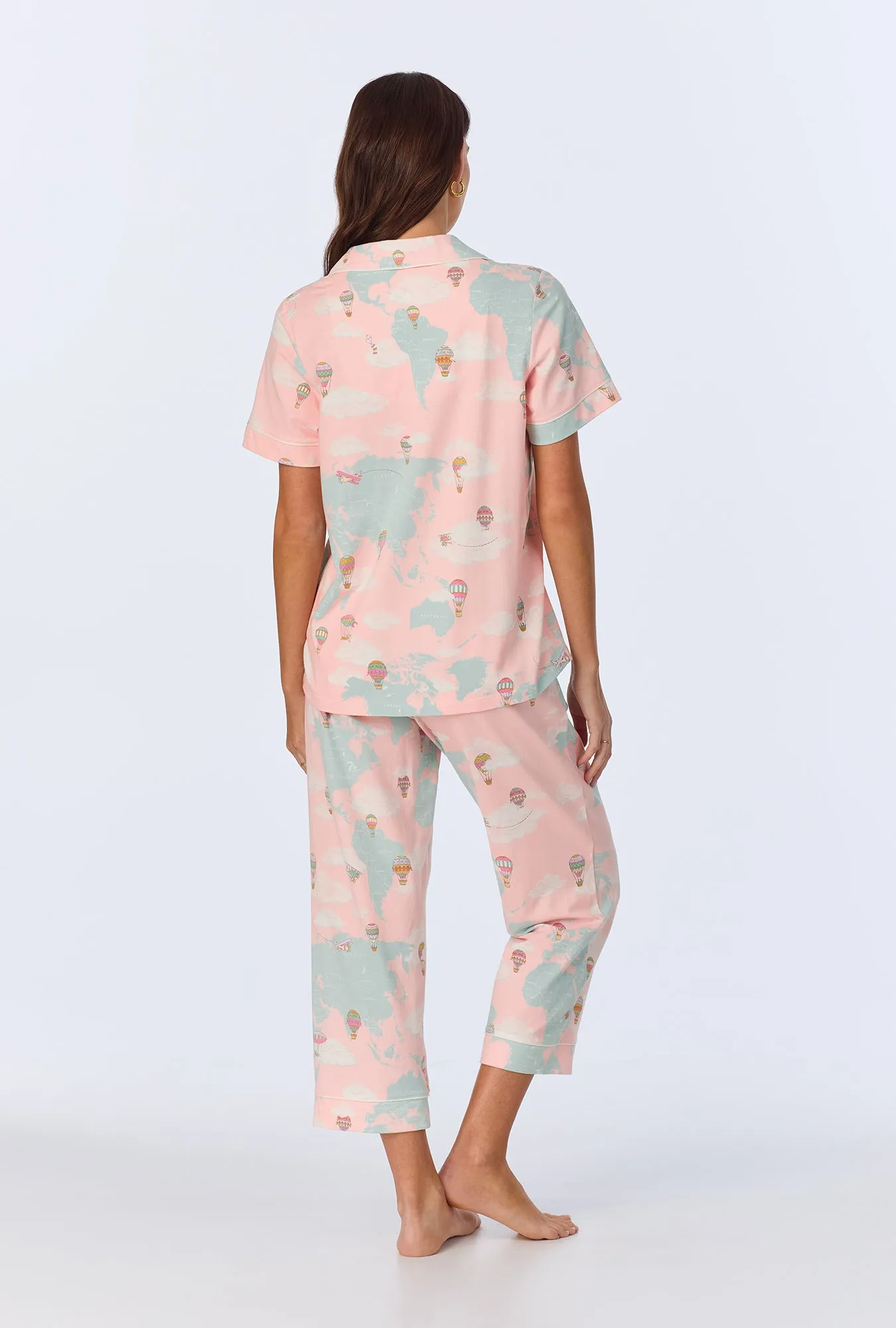 Around The World Short Sleeve Classic Stretch Jersey Cropped PJ Set sold by BedHead product image thumbnail 3