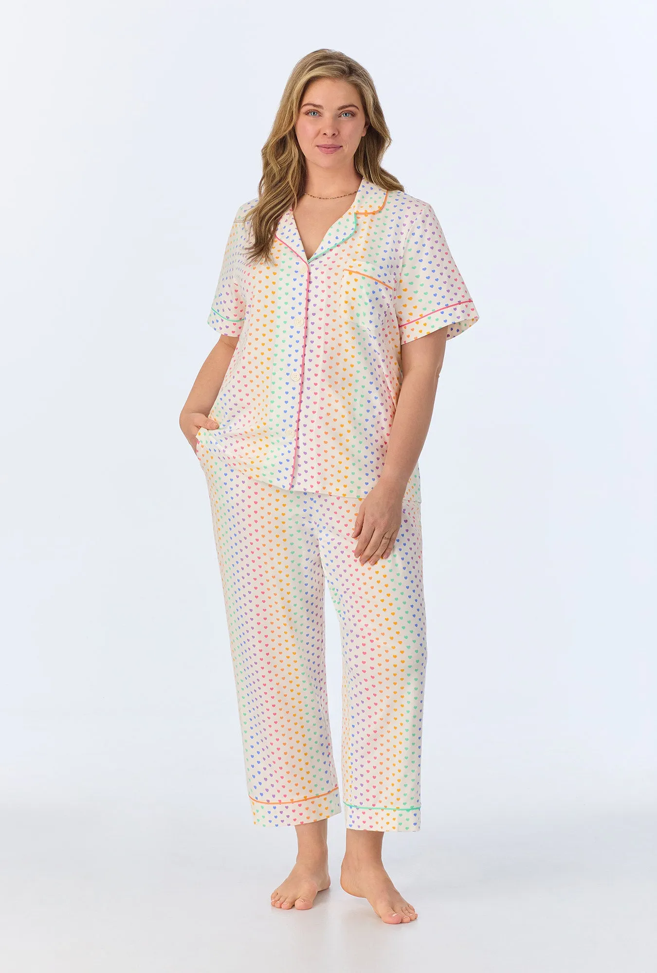 Cheery Hearts Short Sleeve Classic Stretch Jersey Cropped PJ Set sold by BedHead product image thumbnail 5