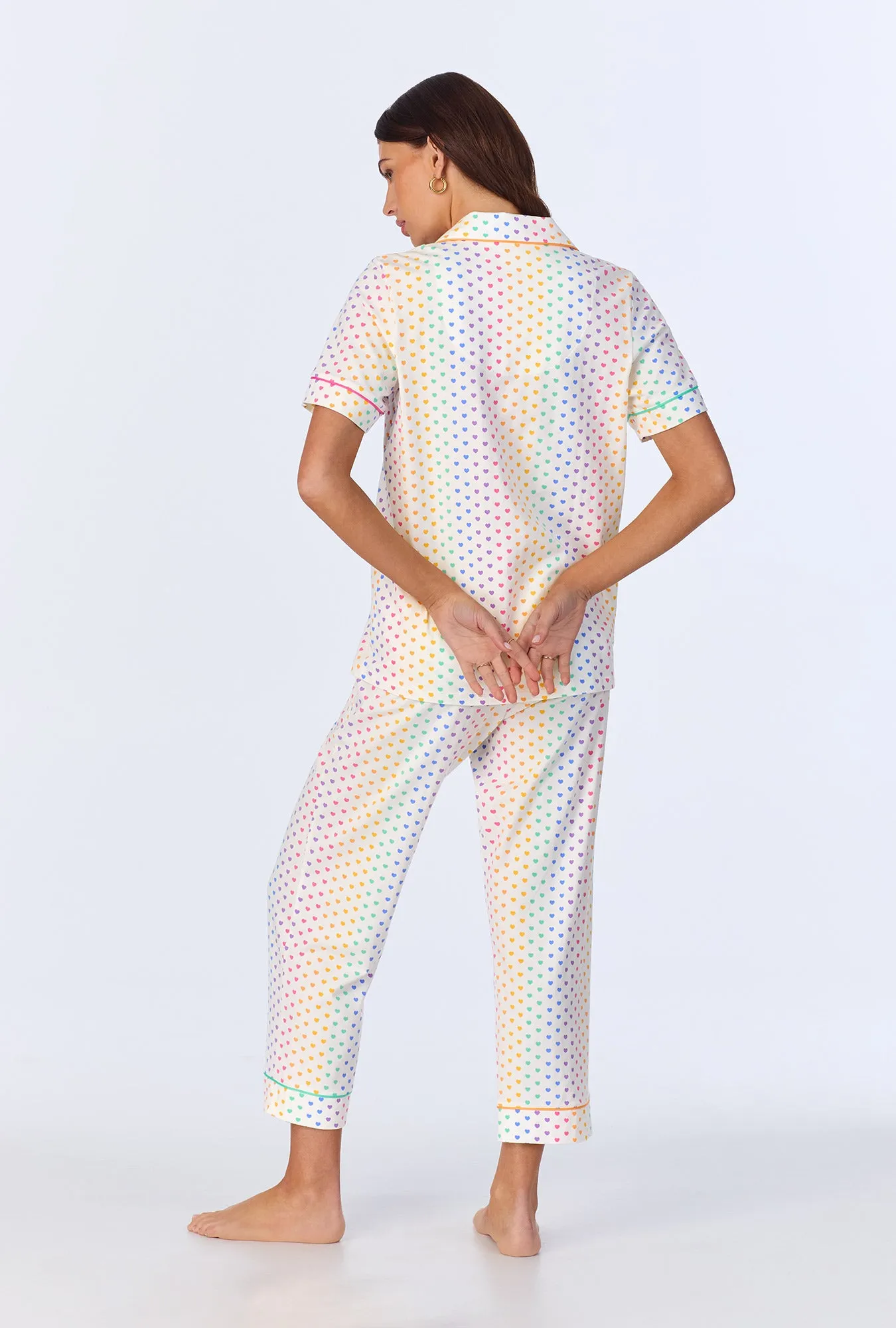 Cheery Hearts Short Sleeve Classic Stretch Jersey Cropped PJ Set sold by BedHead product image thumbnail 3