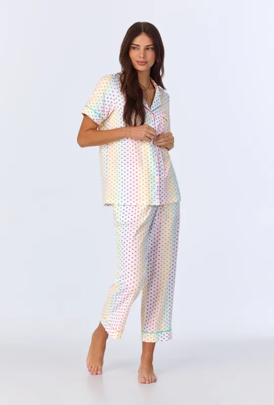 Cheery Hearts Short Sleeve Classic Stretch Jersey Cropped PJ Set sold by BedHead