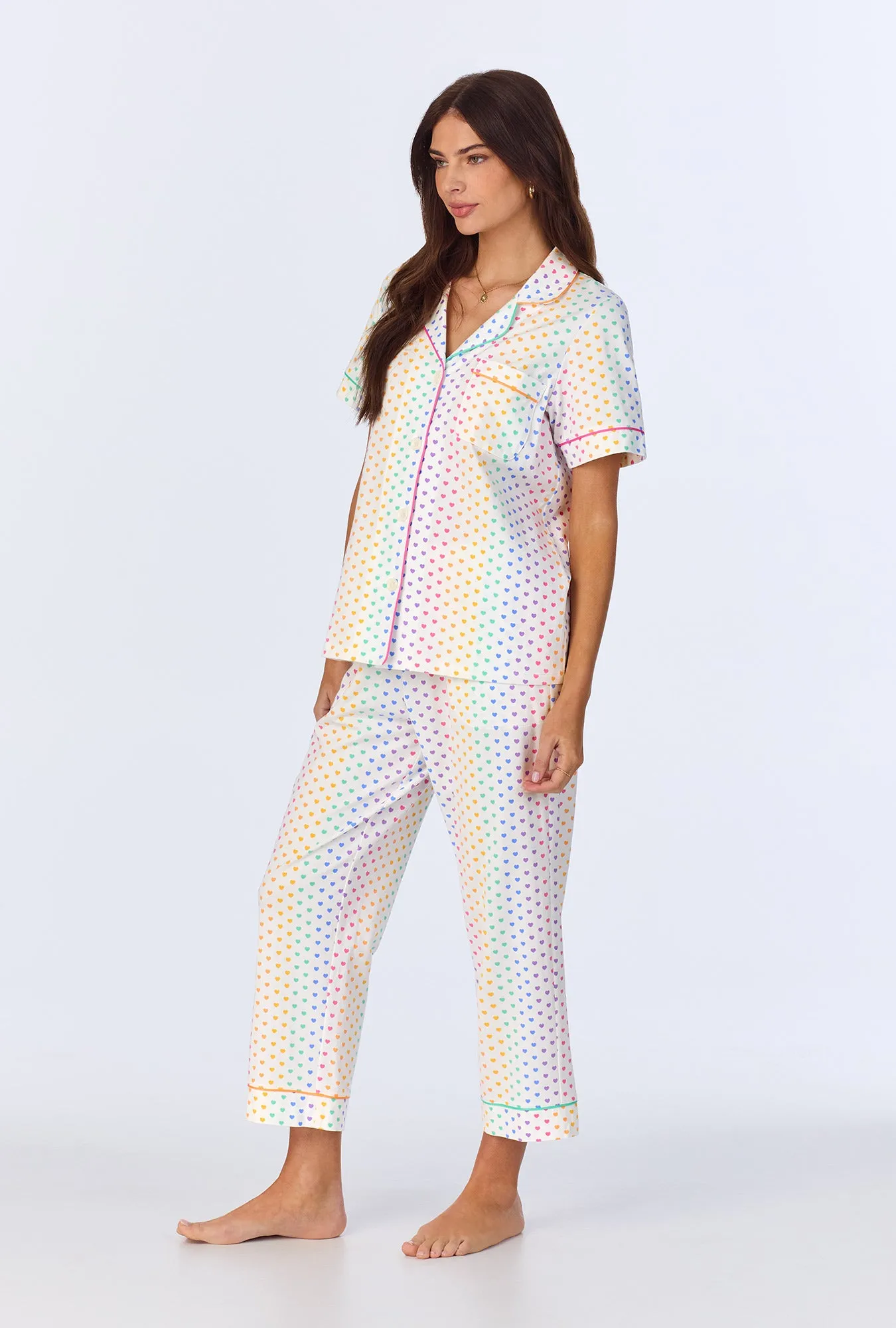 Cheery Hearts Short Sleeve Classic Stretch Jersey Cropped PJ Set sold by BedHead product image thumbnail 2