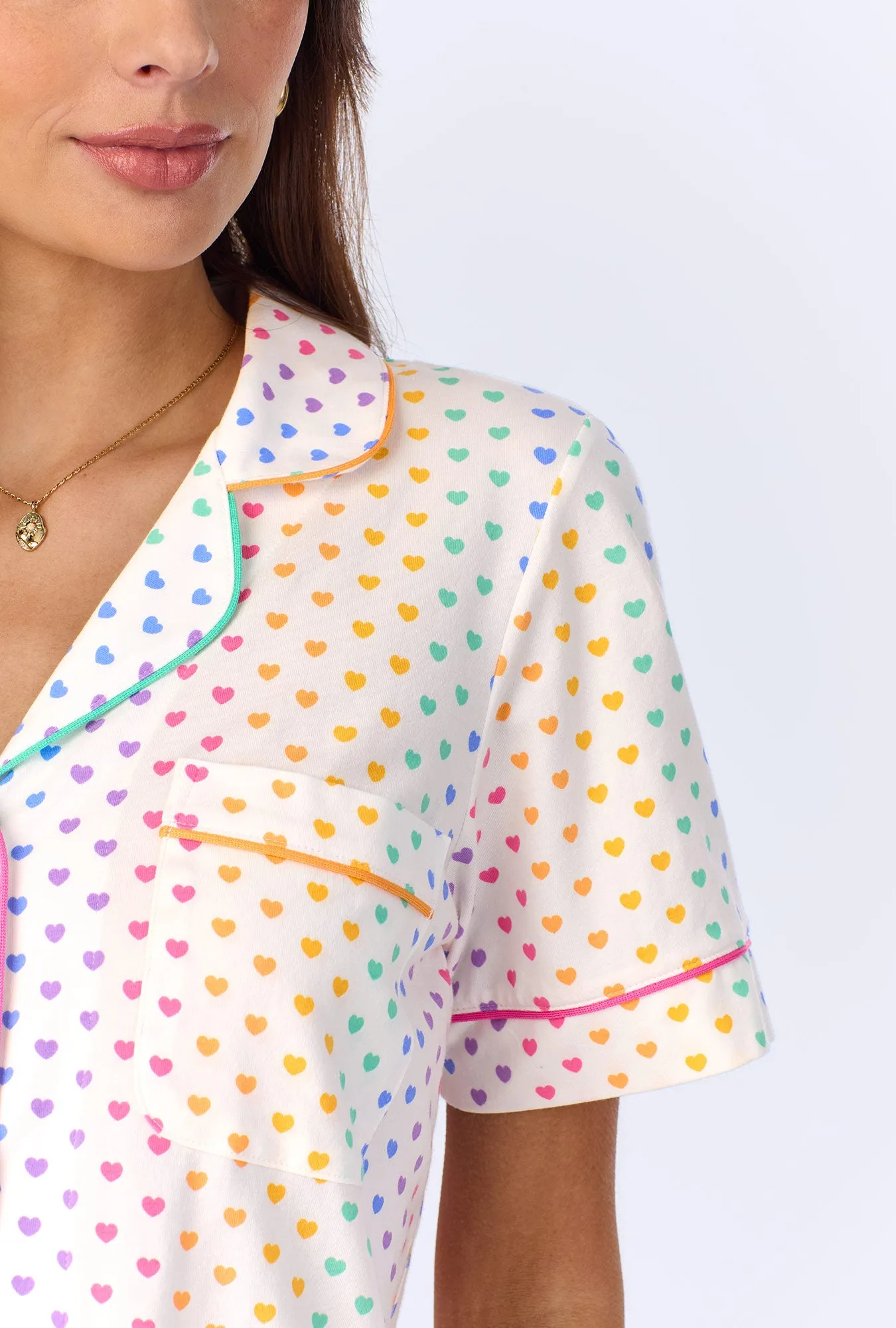 Cheery Hearts Short Sleeve Classic Stretch Jersey Cropped PJ Set sold by BedHead product image thumbnail 4