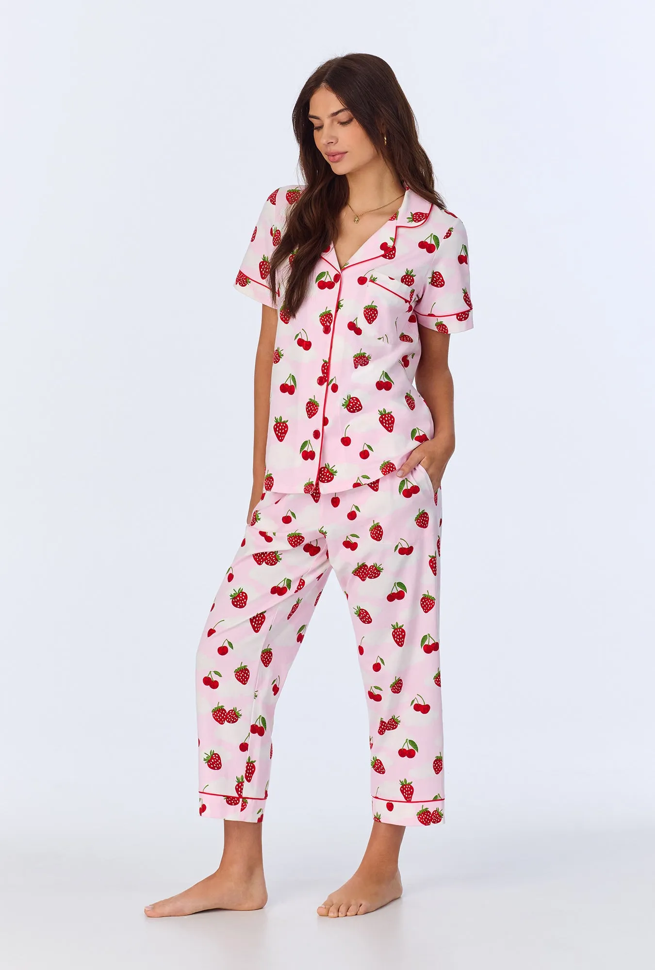Berry Souffle Short Sleeve Classic Stretch Jersey Cropped PJ Set sold by BedHead product image thumbnail 3