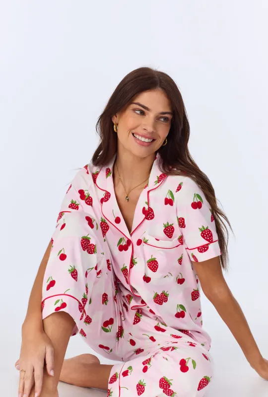 Berry Souffle Short Sleeve Classic Stretch Jersey Cropped PJ Set sold by BedHead