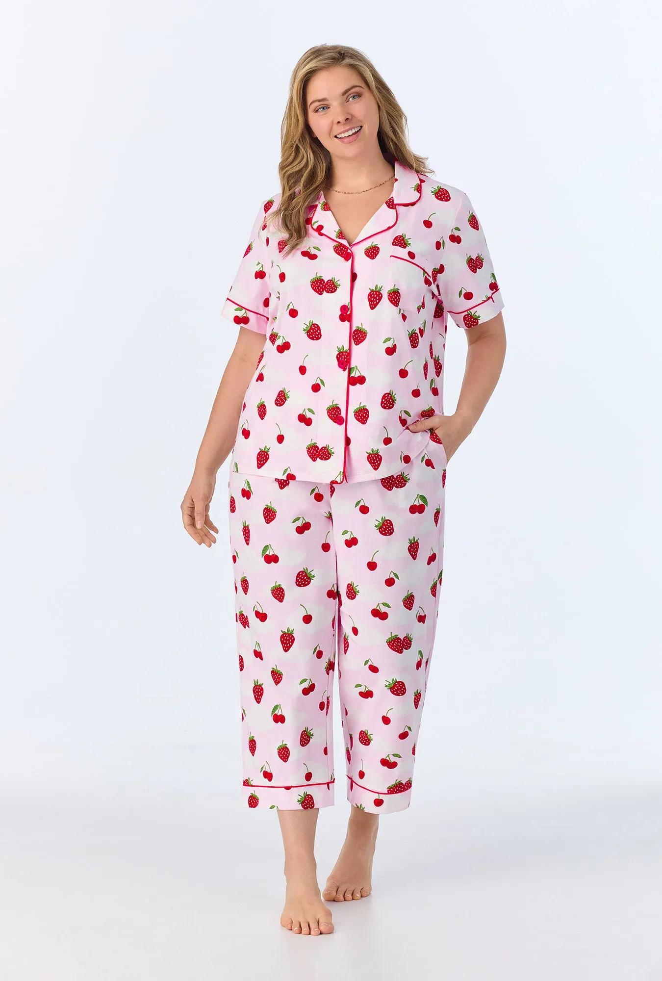 Berry Souffle Short Sleeve Classic Stretch Jersey Cropped PJ Set sold by BedHead product image thumbnail 5
