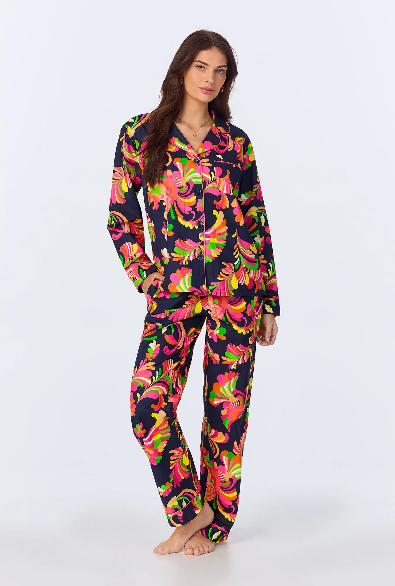 BedHead x Trina Turk Theodora Long Sleeve Classic Woven Cotton Poplin PJ Set sold by BedHead