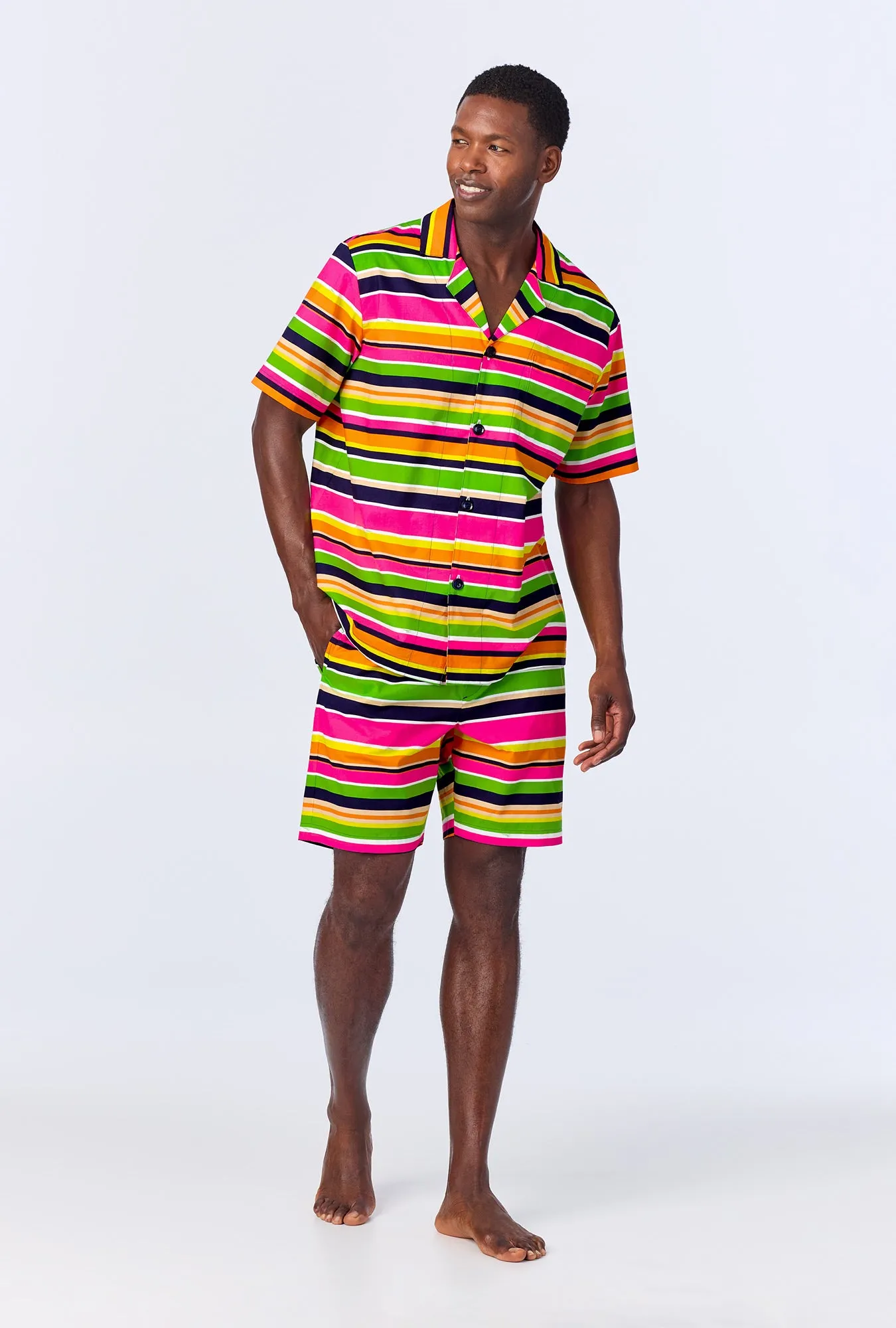 BedHead x Mr. Turk Poolside Stripe Men's Sleeve Notch Woven Cotton Poplin Boxer PJ Set sold by BedHead